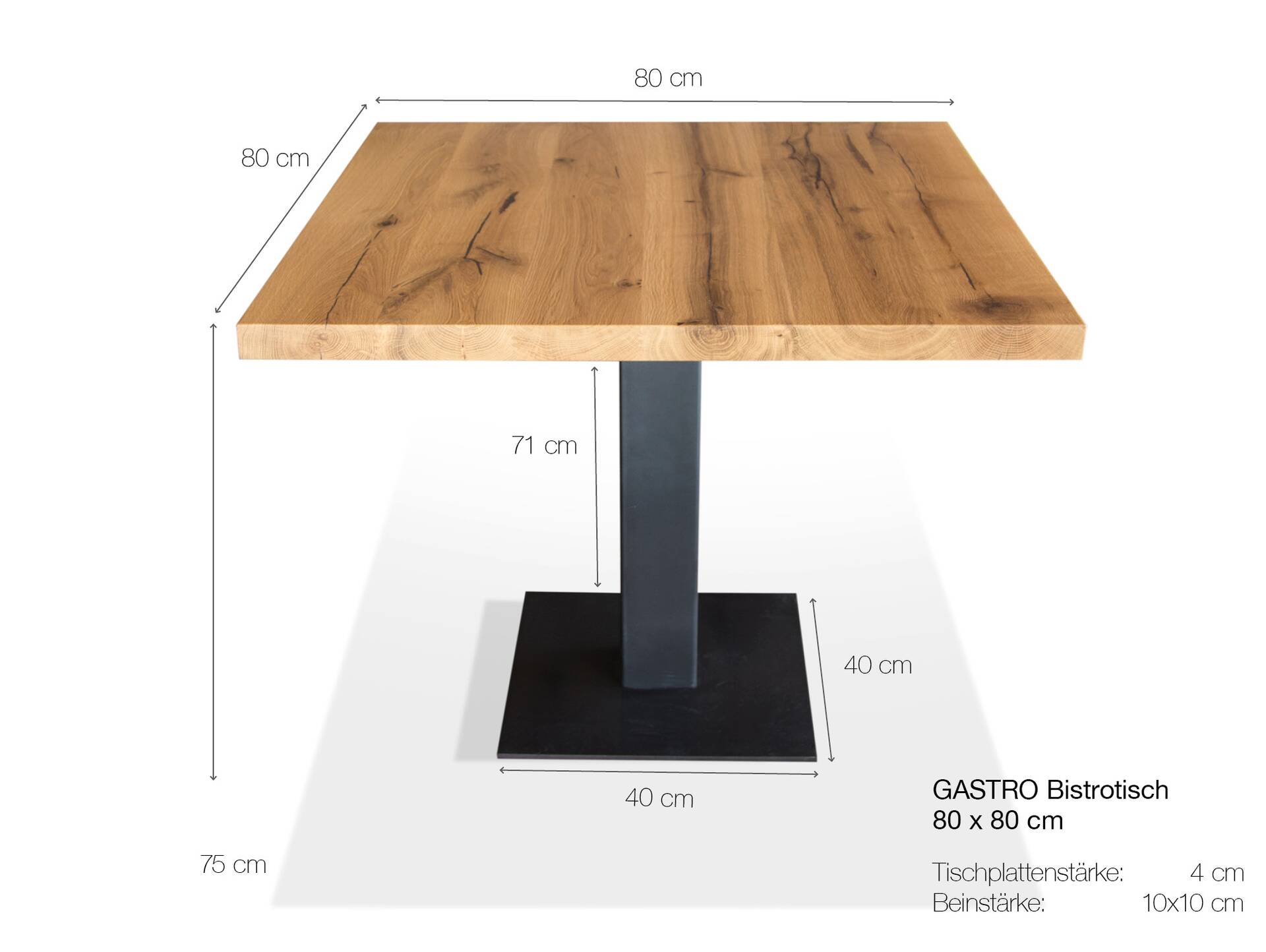 GASTRO Bistrotisch, Material Massivholz, Eiche lackiert 80 x 80 cm 