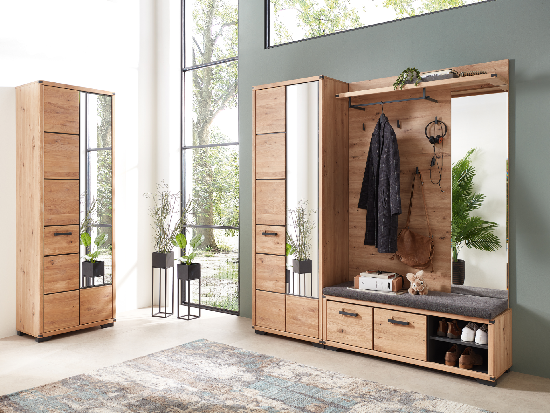 GOJA Garderobenschrank, Material teilmassiv, Artisan Wildeiche/graphitfarbig 