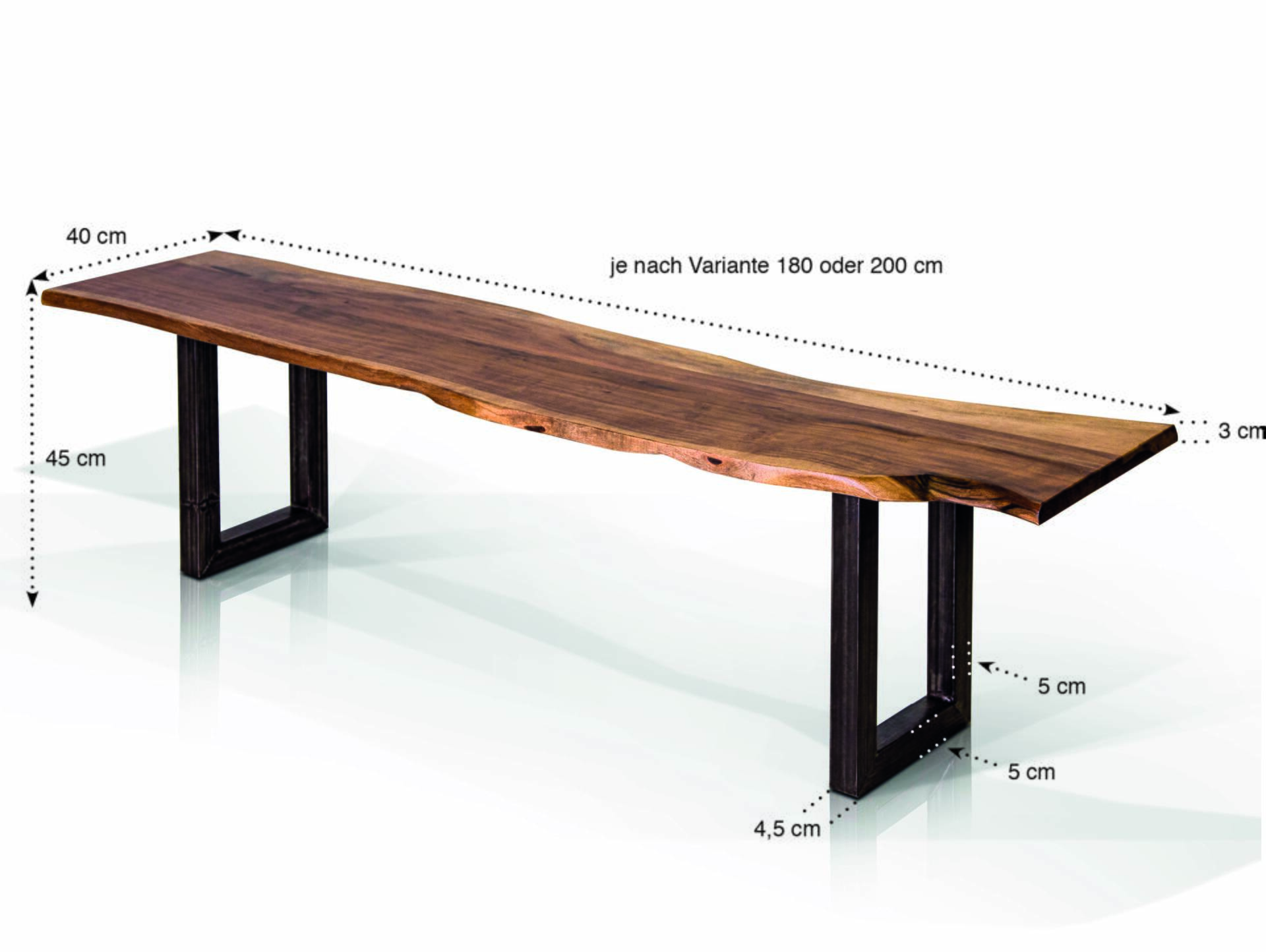 GERA Sitzbank, Material Massivholz/Metall, Akazie lackiert 140 cm