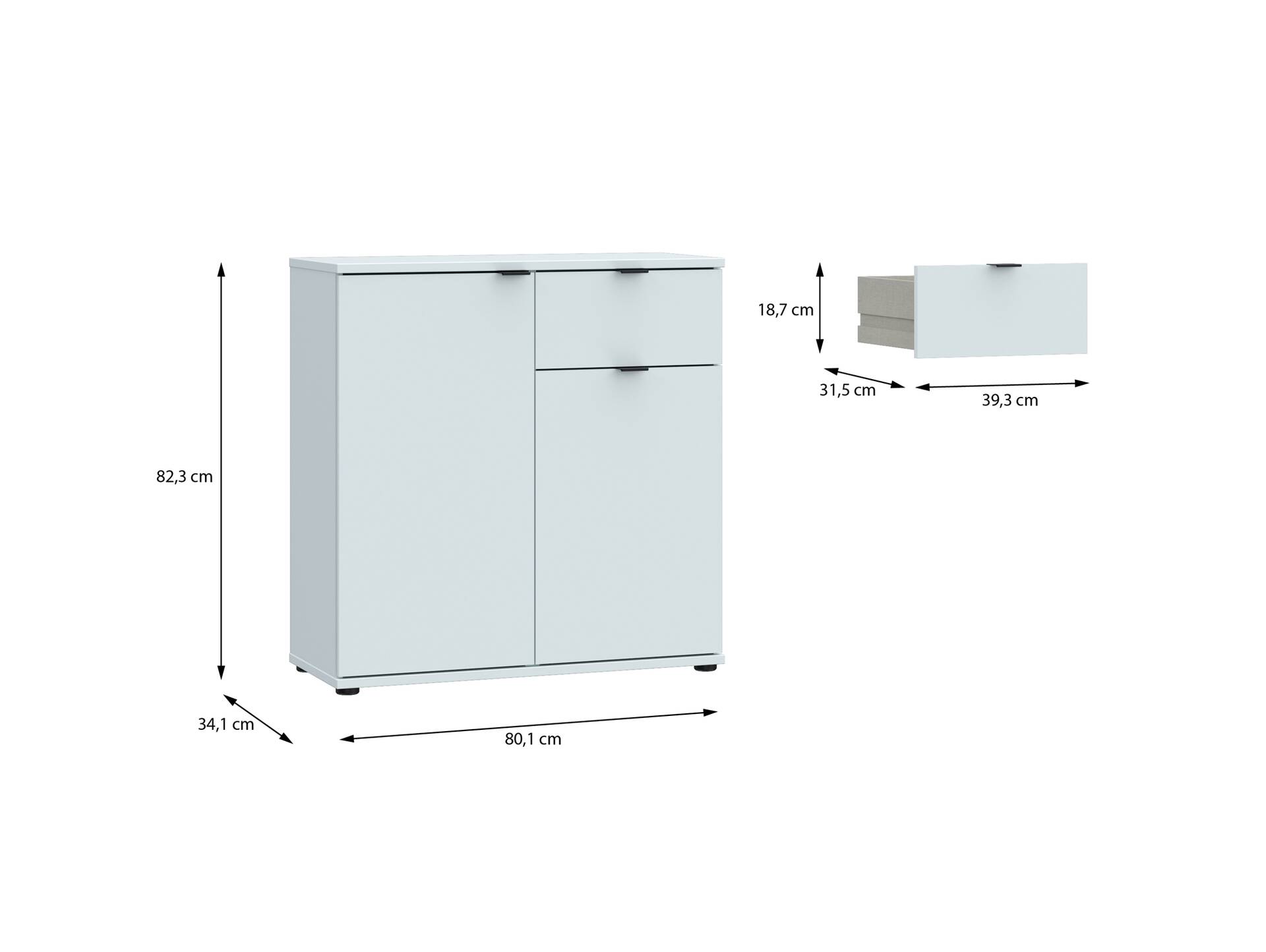 GINNY Kommode II, Material Spanplatte Hellgrau