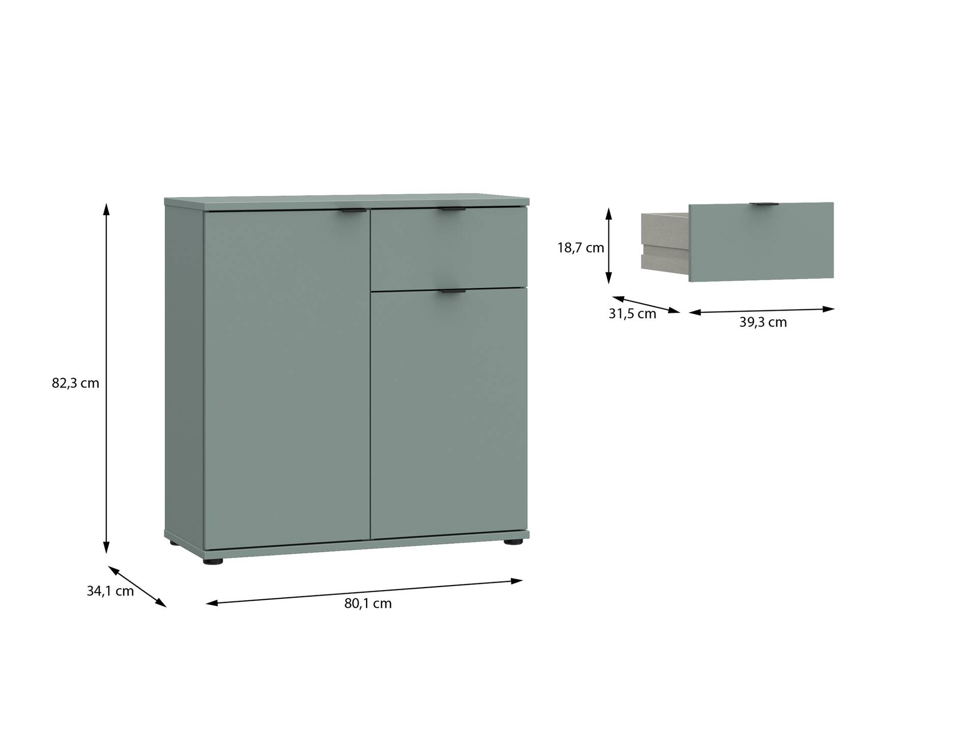 GINNY Kommode II, Material Spanplatte Salbei