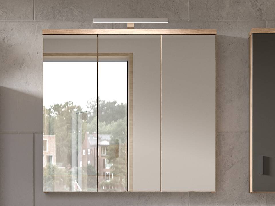 GOLDENBAY Spiegelschrank, Material Dekorspanplatte, Nox Oak Nachbildung/Grau matt 