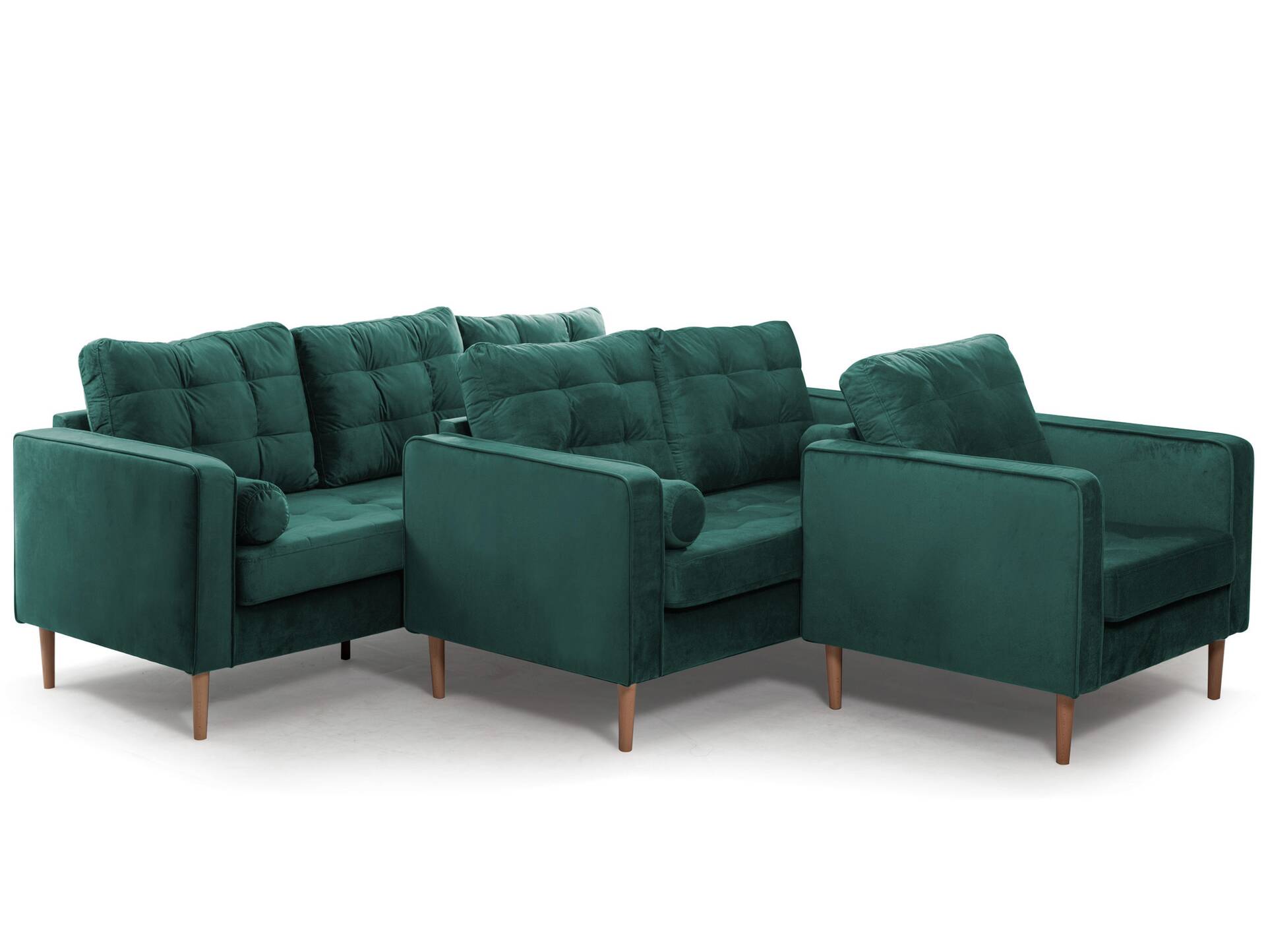 GLAMMI 3-Sitzer Sofa mit Samtbezug, Füße Buche massiv Dunkelgrün