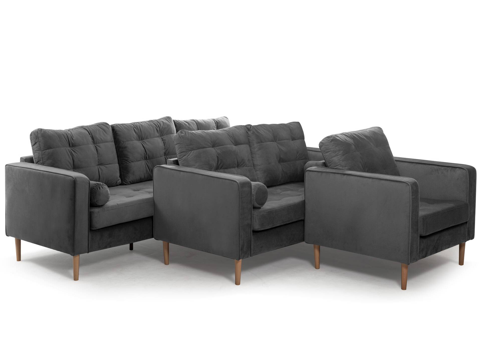 GLAMMI 3-Sitzer Sofa mit Samtbezug, Füße Buche massiv Grau