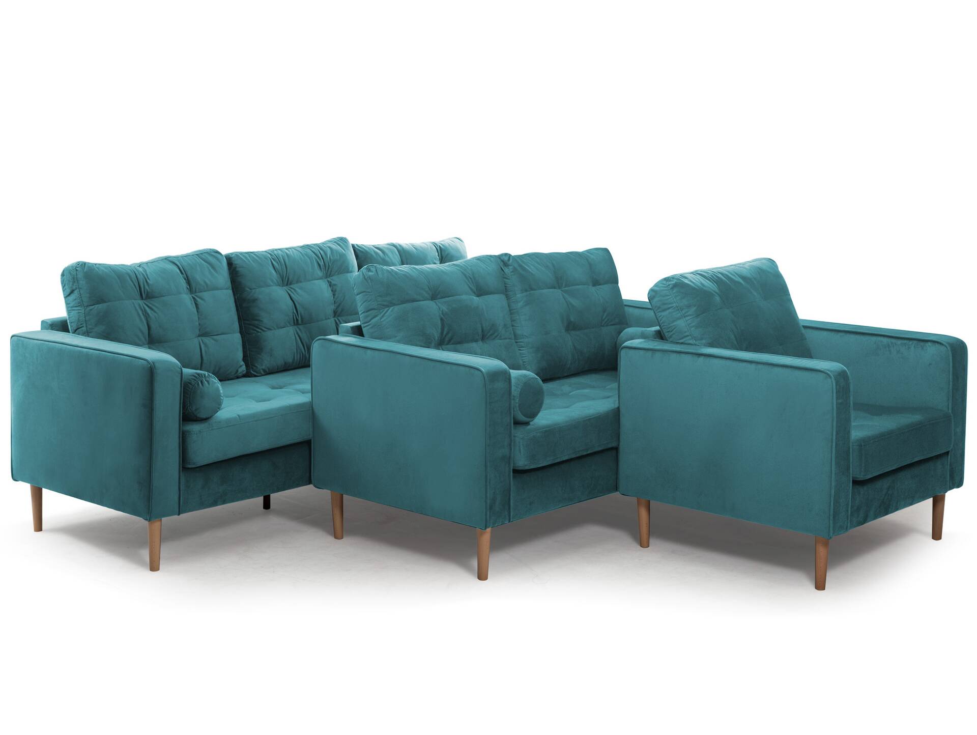 GLAMMI 2-Sitzer Sofa mit Samtbezug, Füße Buche massiv Petrol