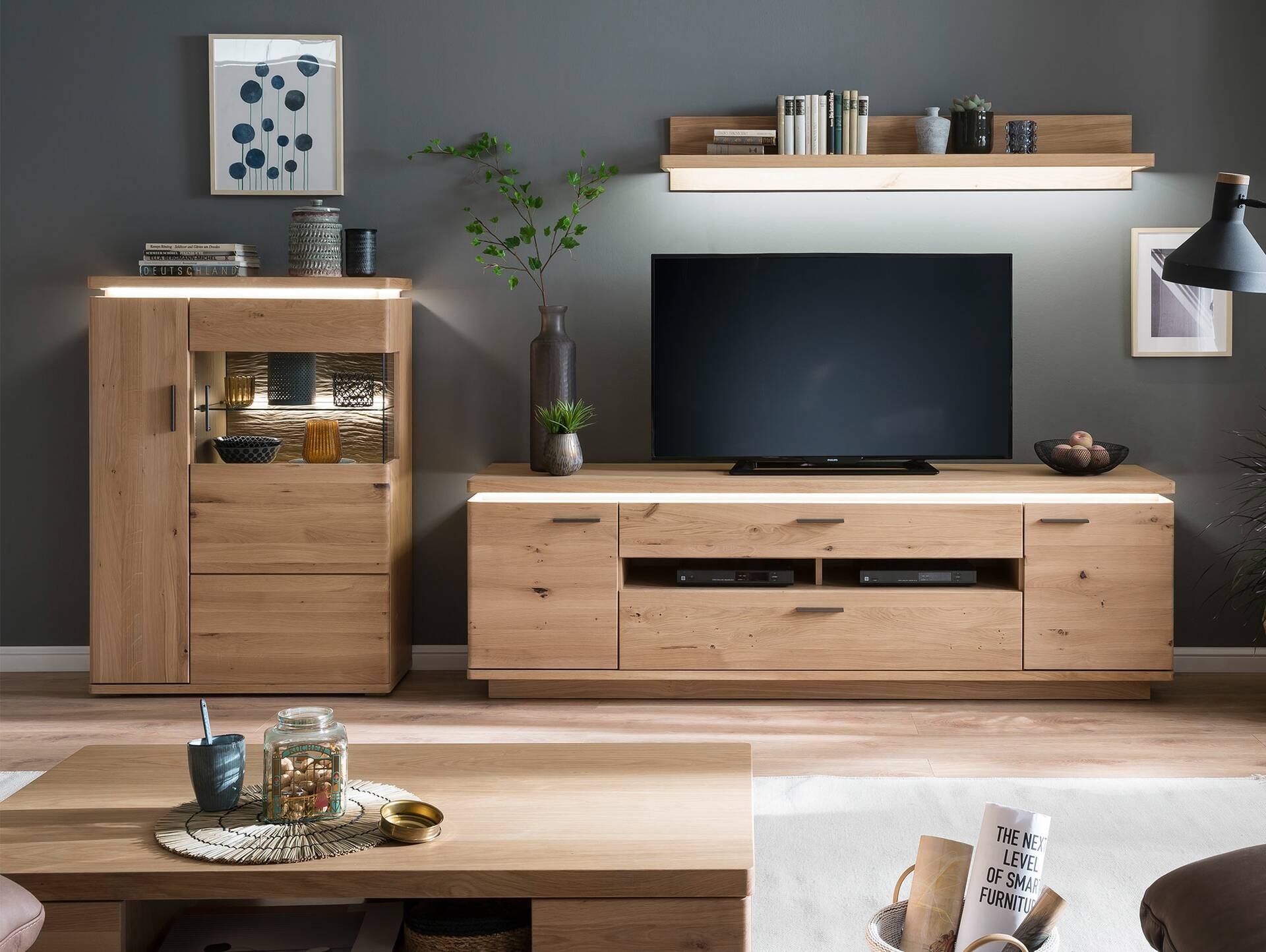 BRINSTONE Highboard II, Balkeneiche teilmassiv 