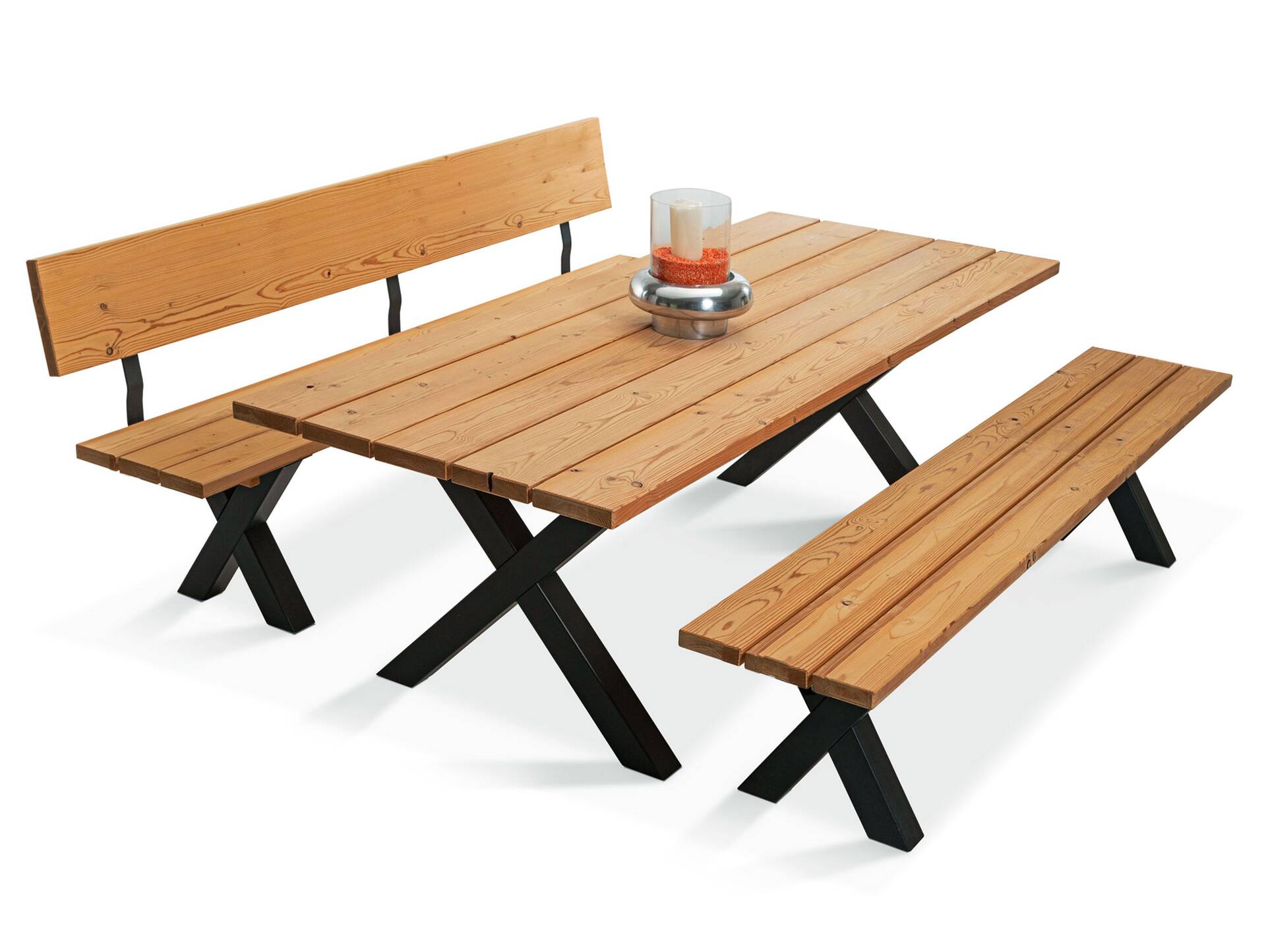 KENTUCKY Sitzbank / Gartenbank mit X-Beinen, Altholzoptik, Material Massivholz, THERMO-Fichte gebürstet/lasiert 160 cm | ohne Rückenlehne | natur