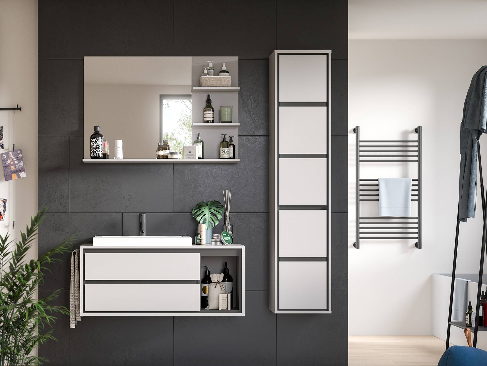 JOSSI Waschtisch inkl. Becken, Material Dekorspanplatte, Grau/Schwarz 