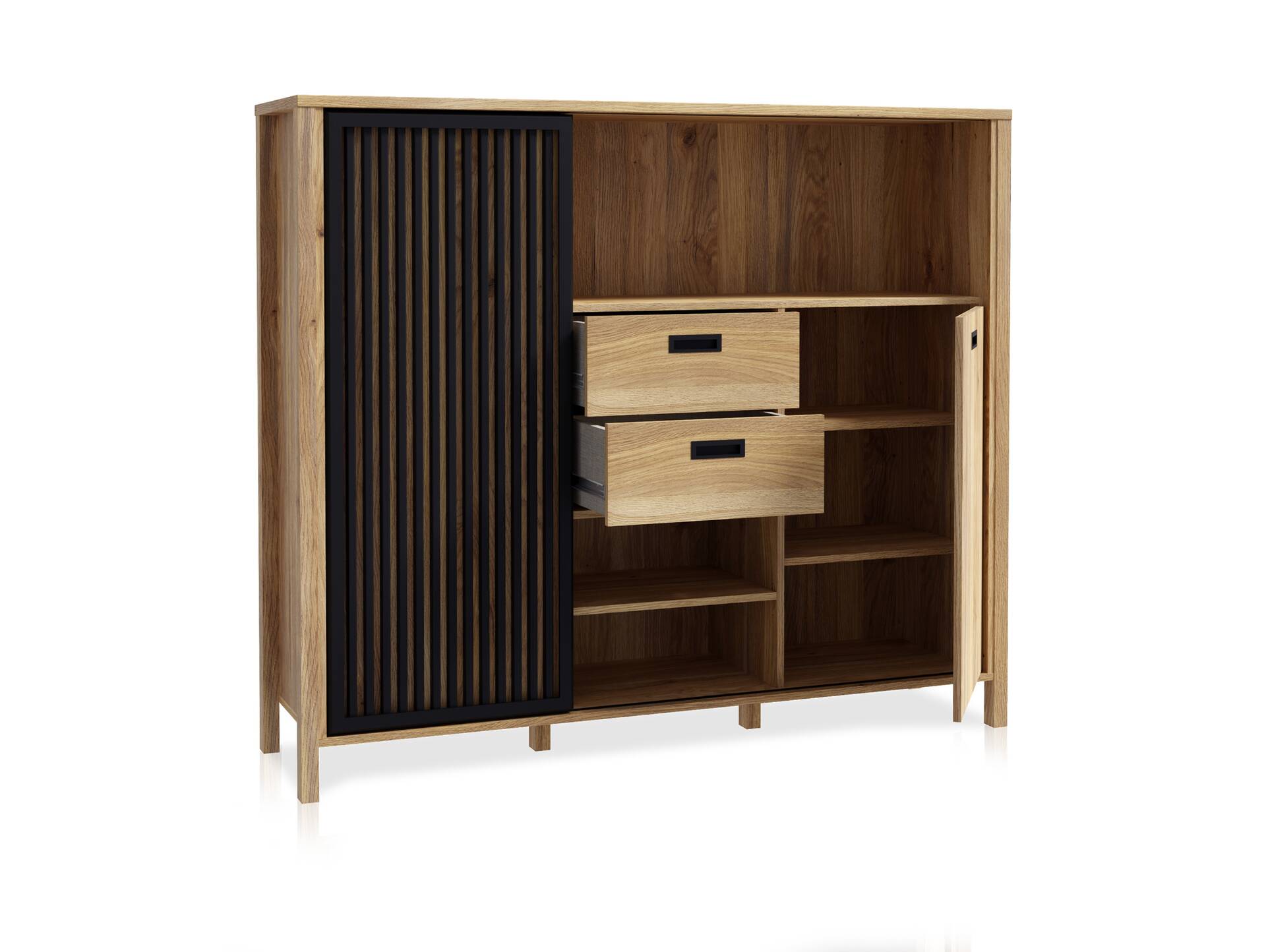 JACCO Highboard II, Material Spanplatte, Mauvella Eiche Nachbildung/schwarz 