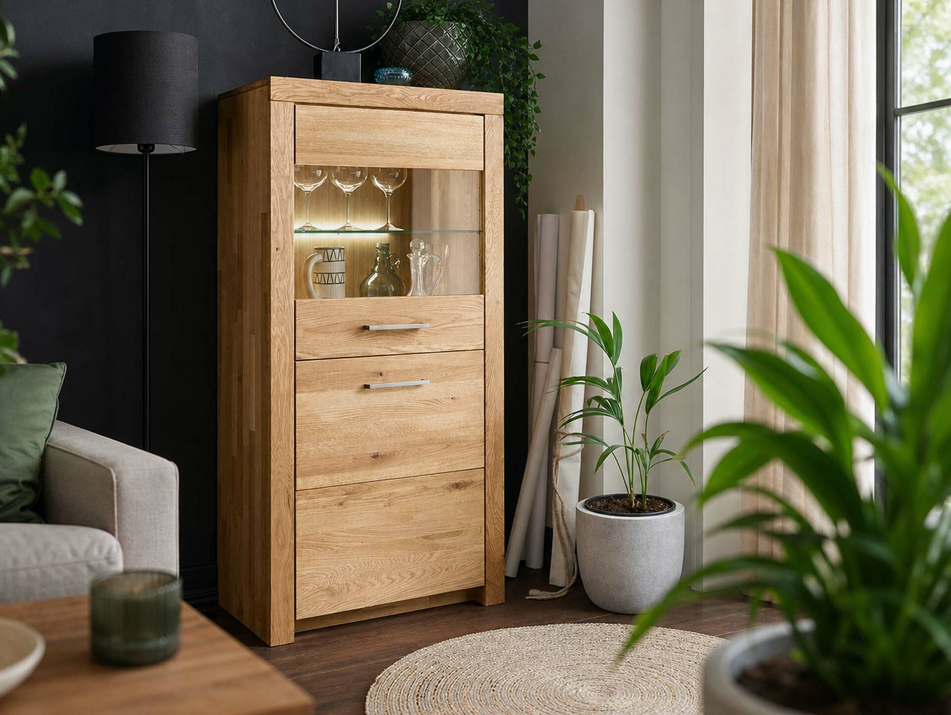 KAMILLA Highboard III, Material Massivholz, Wildeiche geölt 