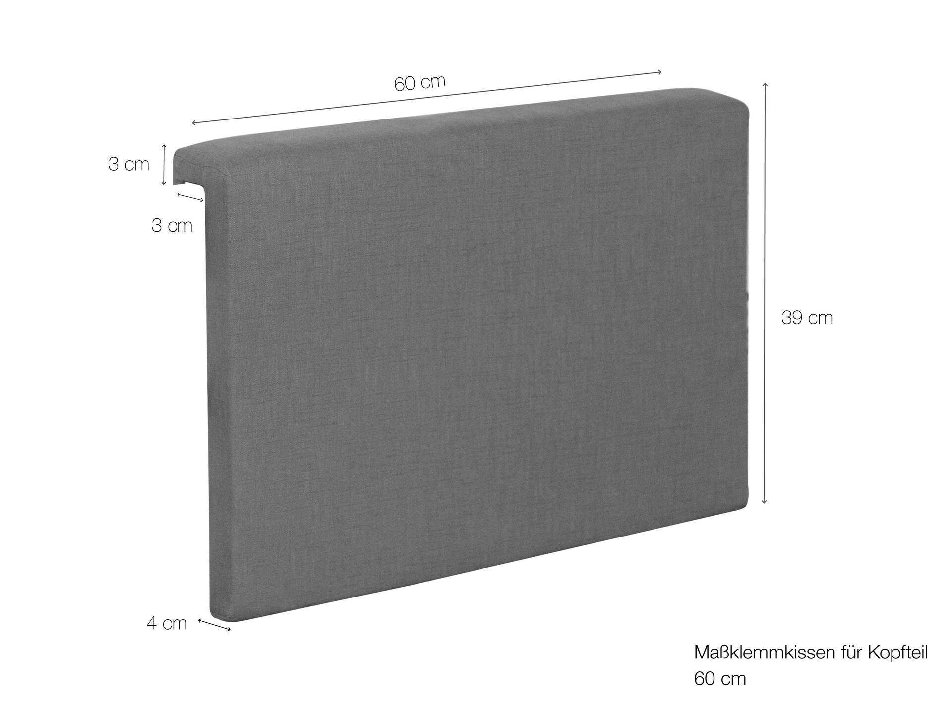 2er Set Klemmkissen 60 cm für Kopfteil Leinenstoff Grau