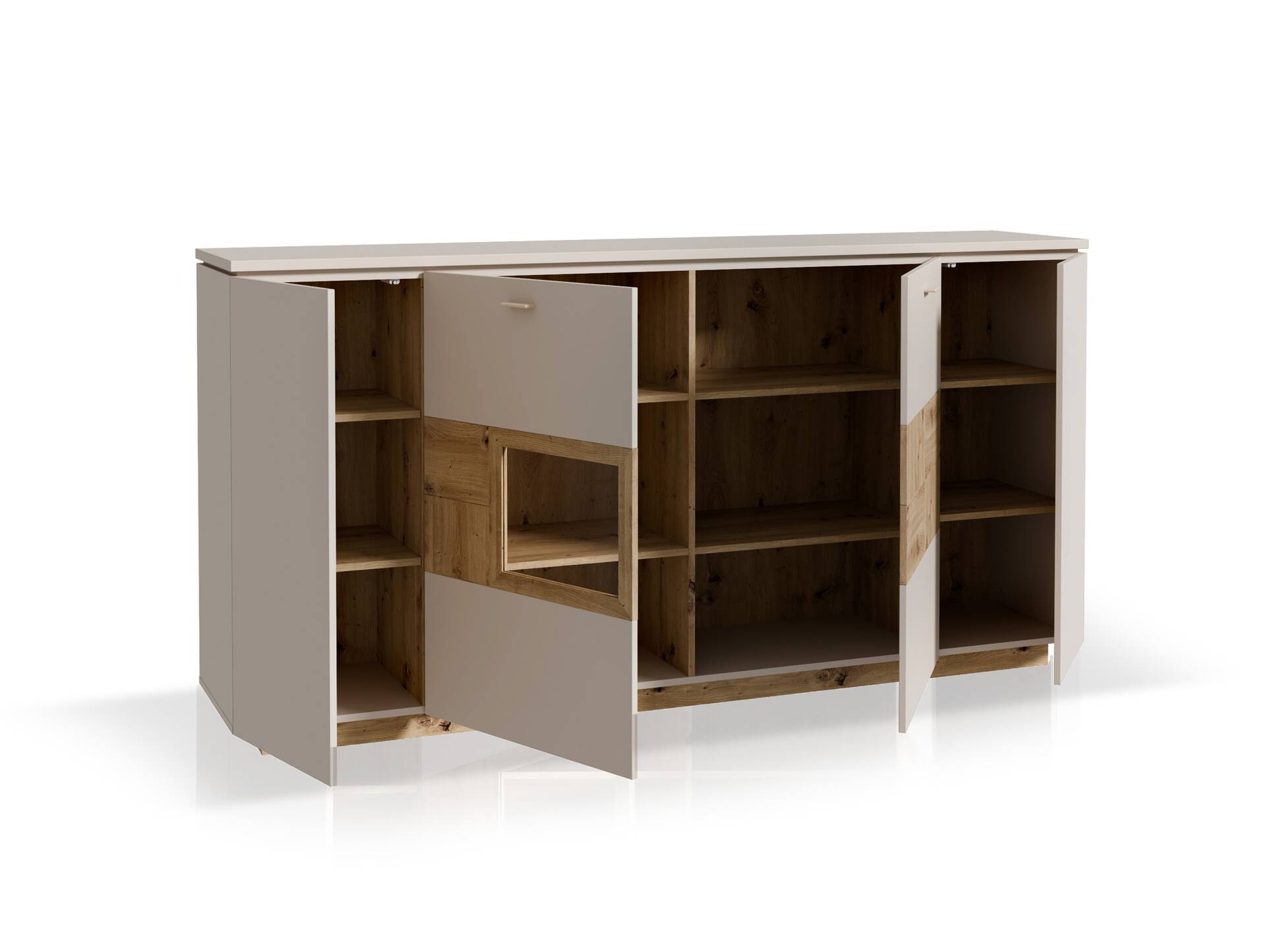 LEANDRO Highboard , Material Spanplatte, Dekor Sand/Artisan Eichefarbig 