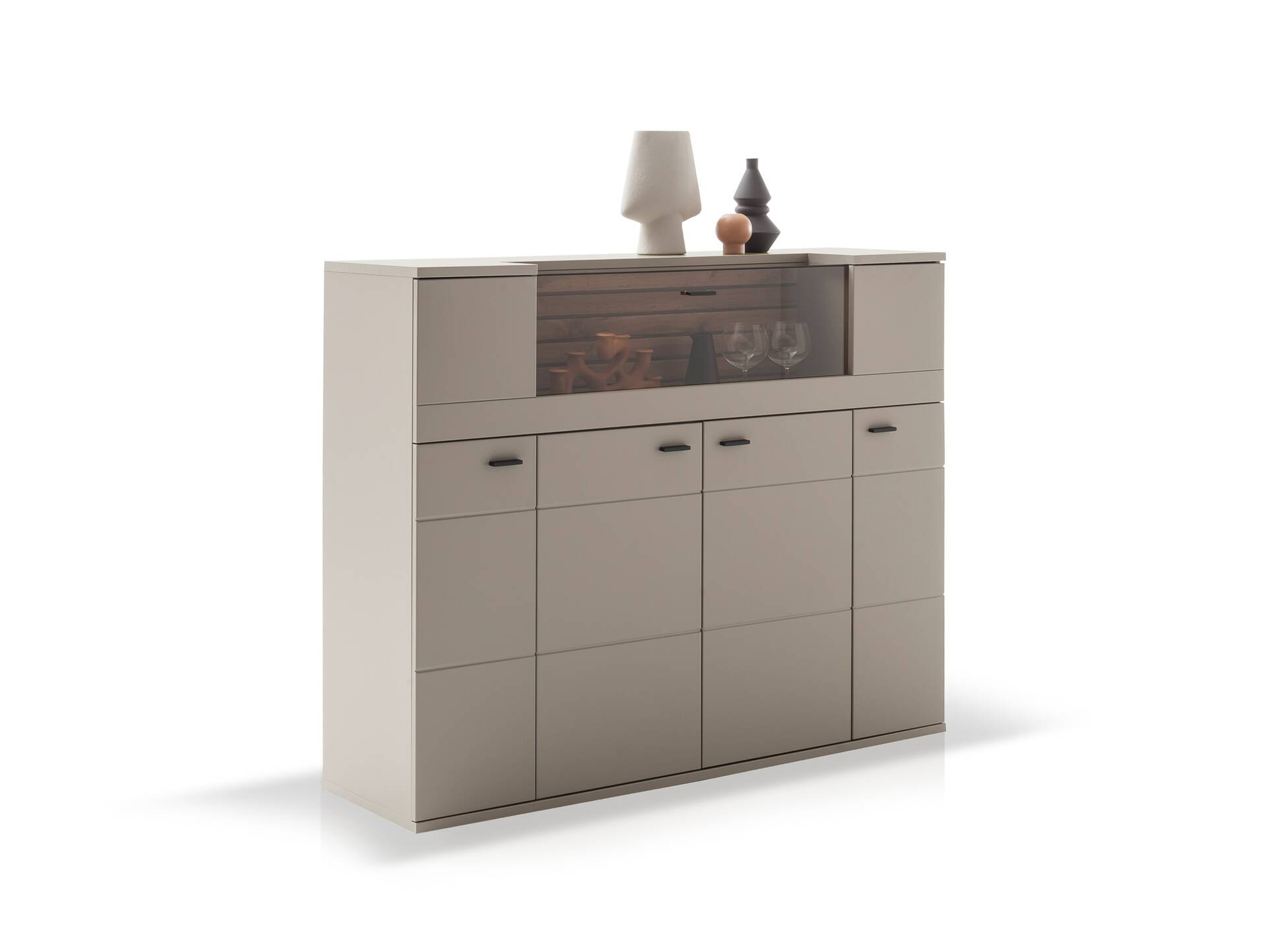 LUZERN Highboard, Material Dekorspanplatte, basaltfarbig/eichefarbig 