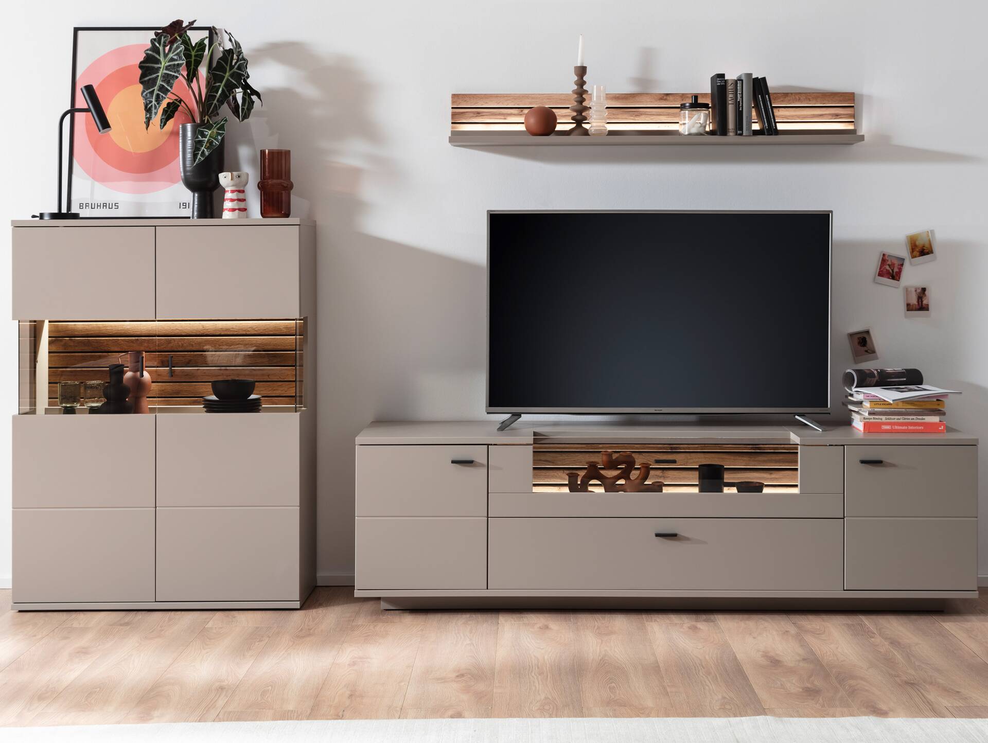 LUZERN Highboard II, Material Dekorspanplatte, basaltfarbig/eichefarbig 