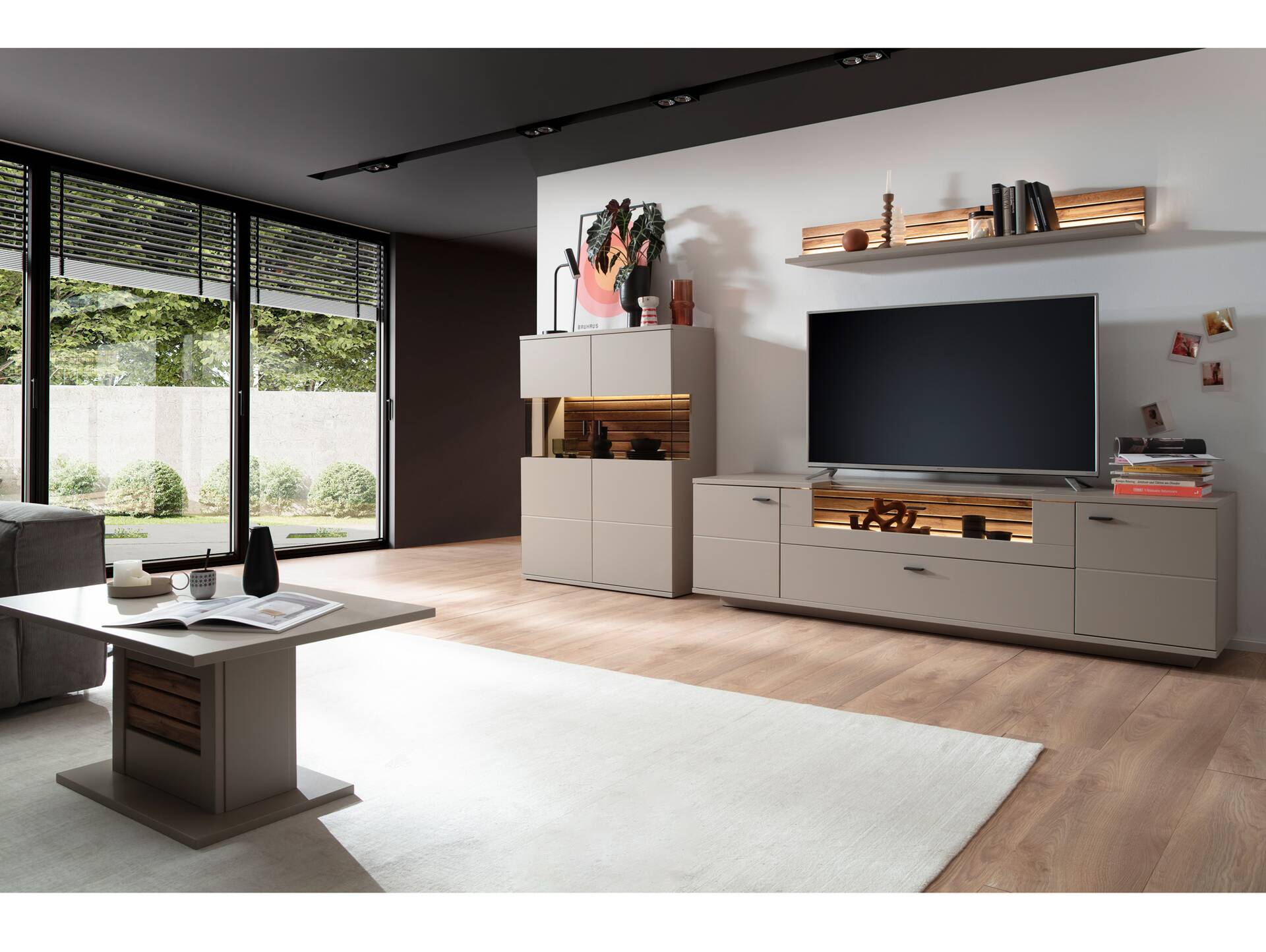LUZERN Wandboard, Material Dekorspanplatte, basaltfarbig/eichefarbig 