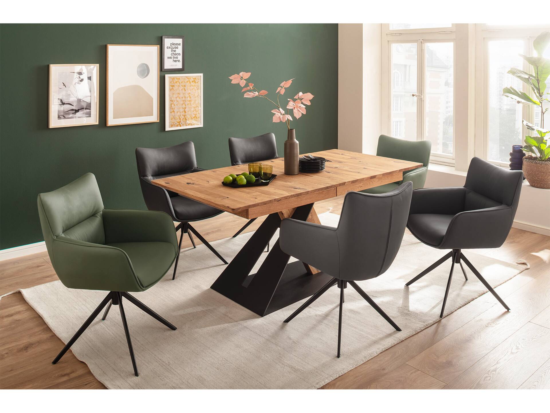 LUCCINO Schalenstuhl, Material Echtleder, Gestell schwarz matt olive