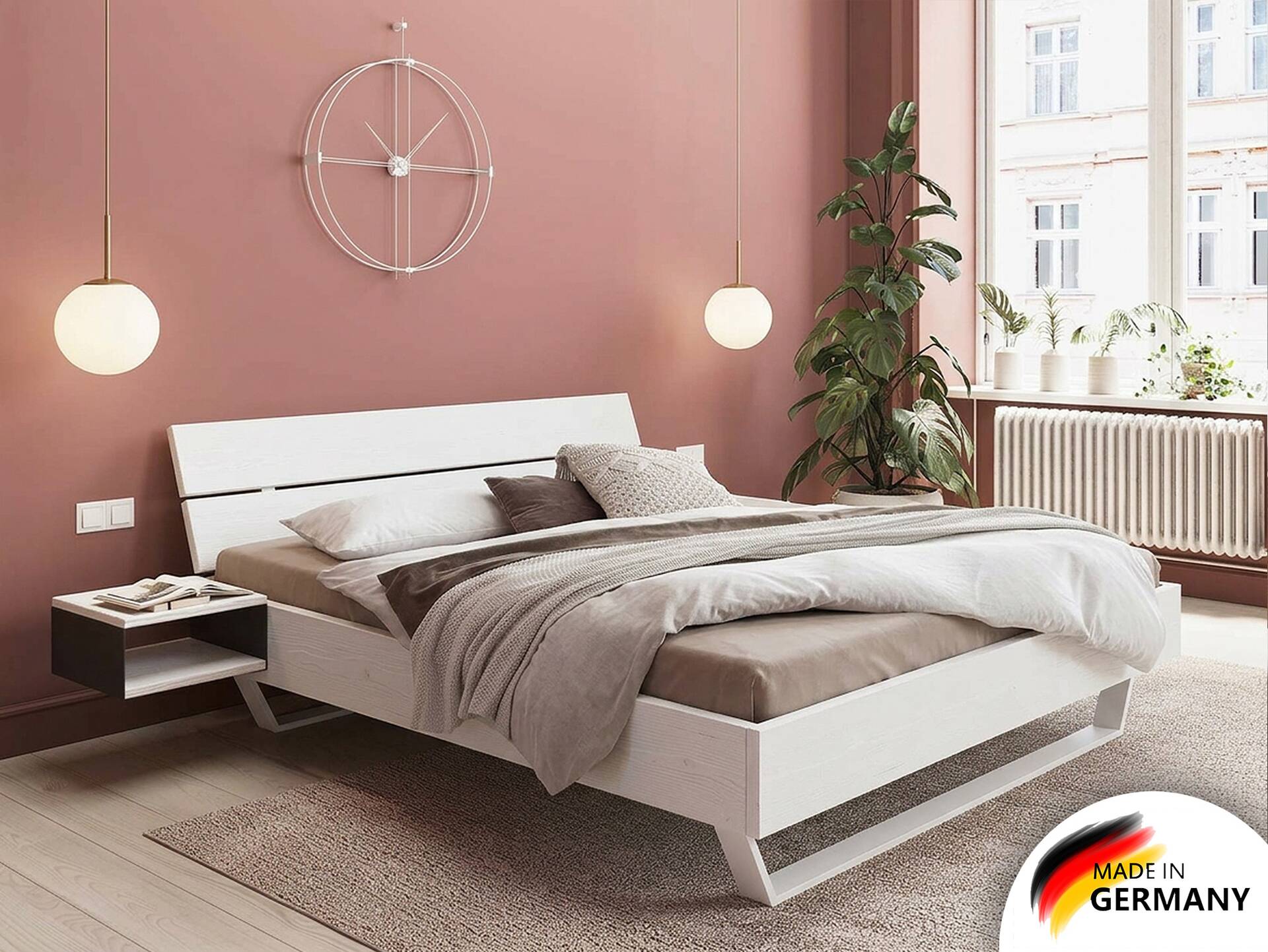 LUKY Kufenbett mit Kopfteil, Material Massivholz, Fichte/Kufen weiss 120 x 200 cm