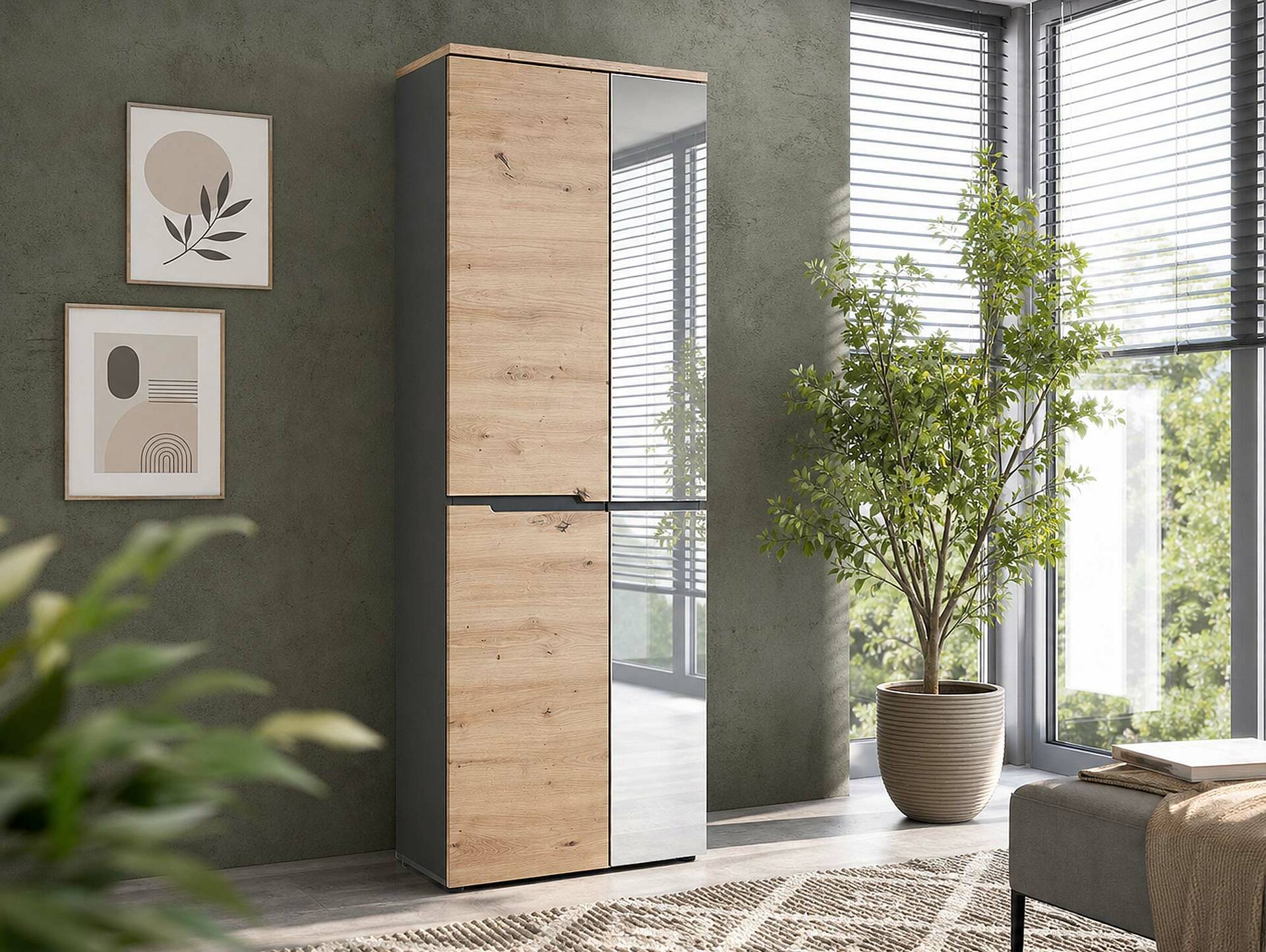 MAILAND 2trg. Garderobenschrank, Material Dekorspanplatte, Artisan Eiche Nachbildung/graphitfarbig 