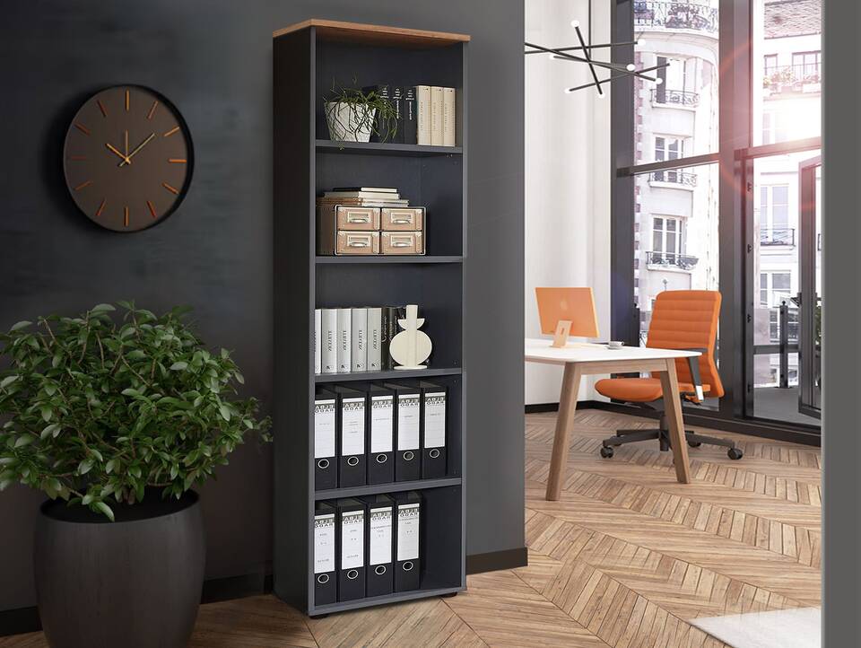 MAILAND Büroregal III, Material Dekorspanplatte Artisan Eichefarbig / Graphit