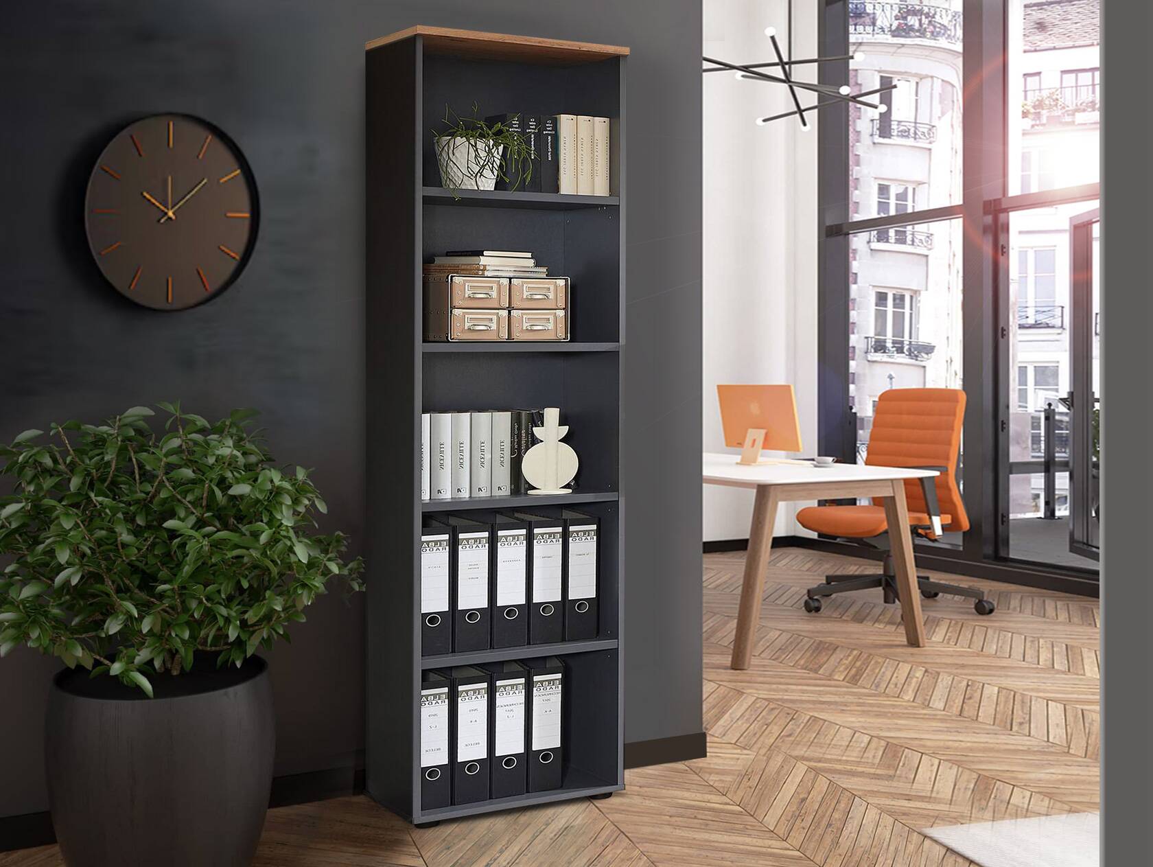 MAILAND Büroregal III, Material Dekorspanplatte Artisan Eichefarbig / Graphit