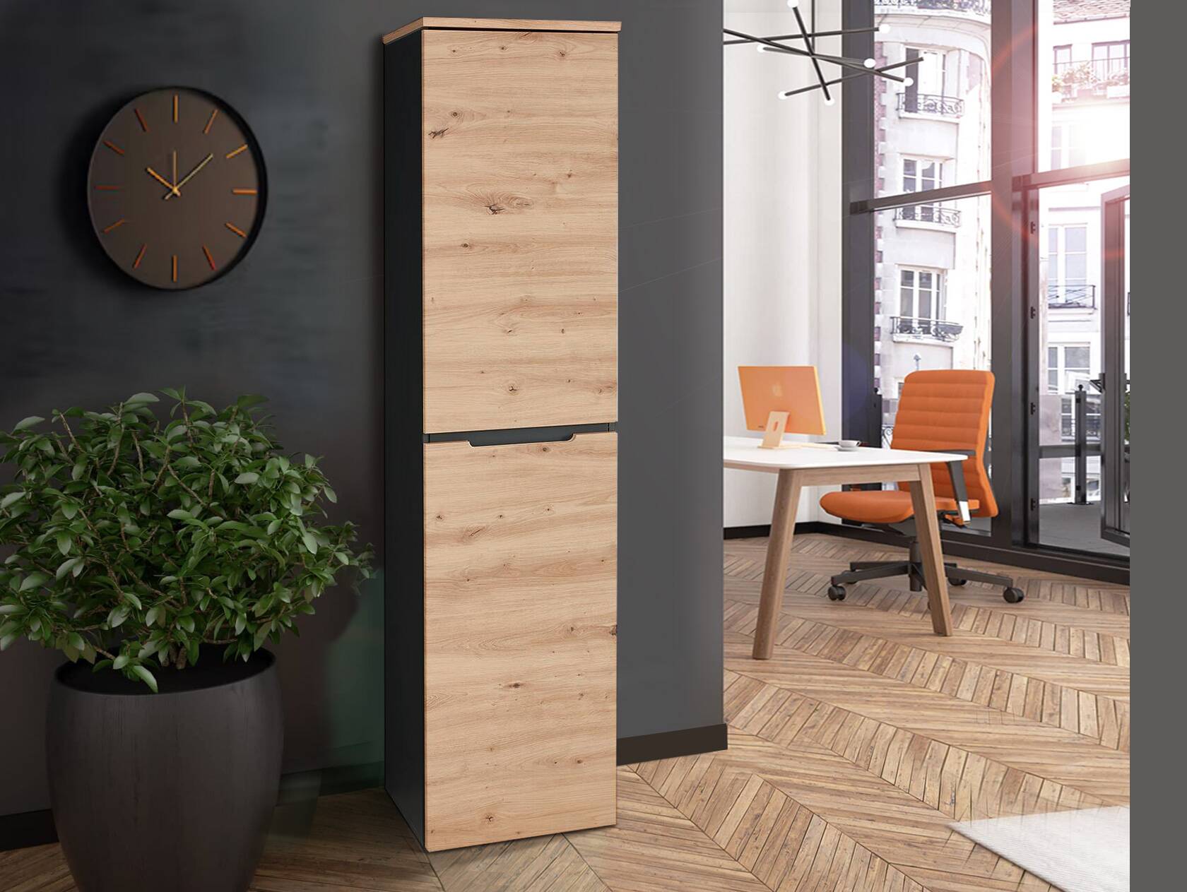 MAILAND Büroschrank III, Material Dekorspanplatte Artisan Eichefarbig / Graphit