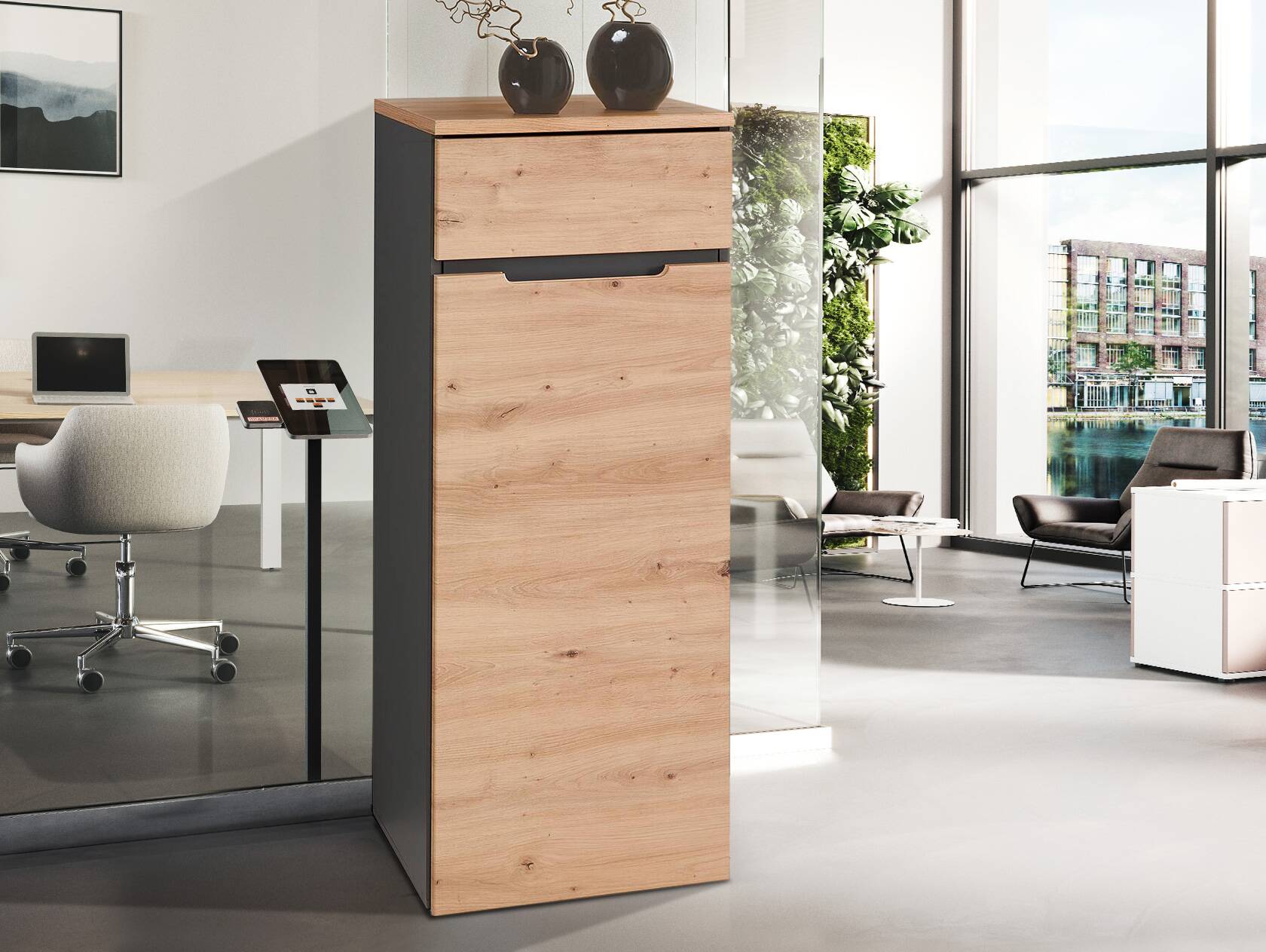MAILAND Büroschrank V, Material Dekorspanplatte Artisan Eichefarbig / Graphit