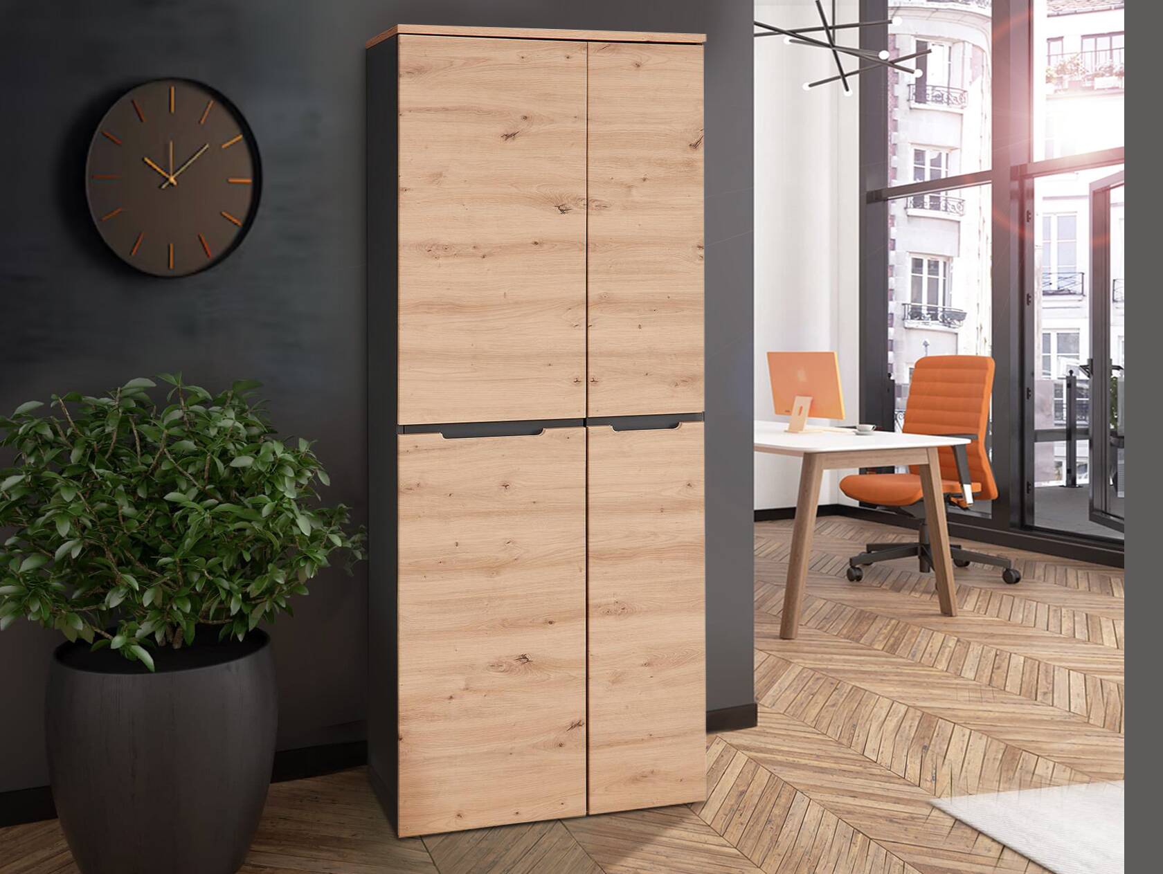 MAILAND Büroschrank I, Material Dekorspanplatte Artisan Eichefarbig / Graphit