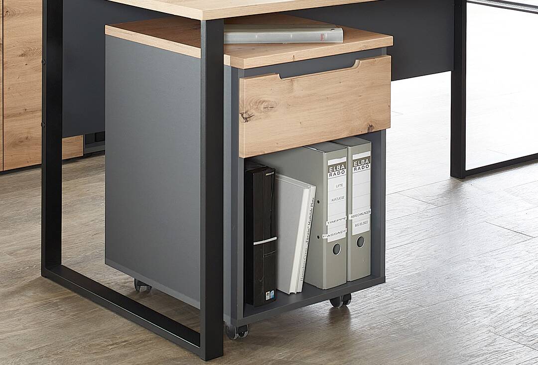 MAILAND Rollcontainer I, Material Dekorspanplatte Artisan Eichefarbig / Graphit
