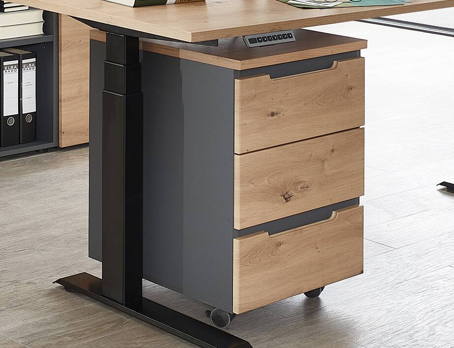MAILAND Rollcontainer II, Material Dekorspanplatte Artisan Eichefarbig / Graphit