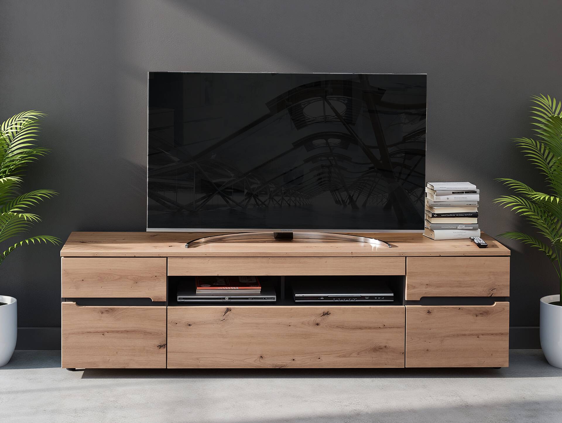 MAILAND TV-Unterteil, Material Dekorspanplatte Artisan Eichefarbig / Graphit