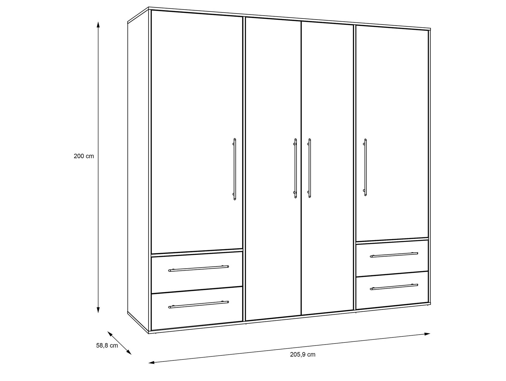 MANIKO Kleiderschrank, Material Dekorspanplatte 4-türig | weiss