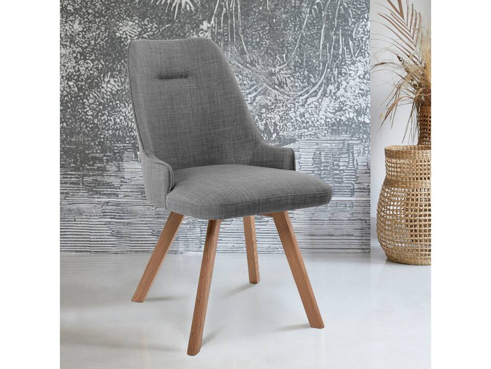 MIRINDA 2er SET Schalenstühle, Gestell Massivholz ohne Drehfunktion | Stoff | grau