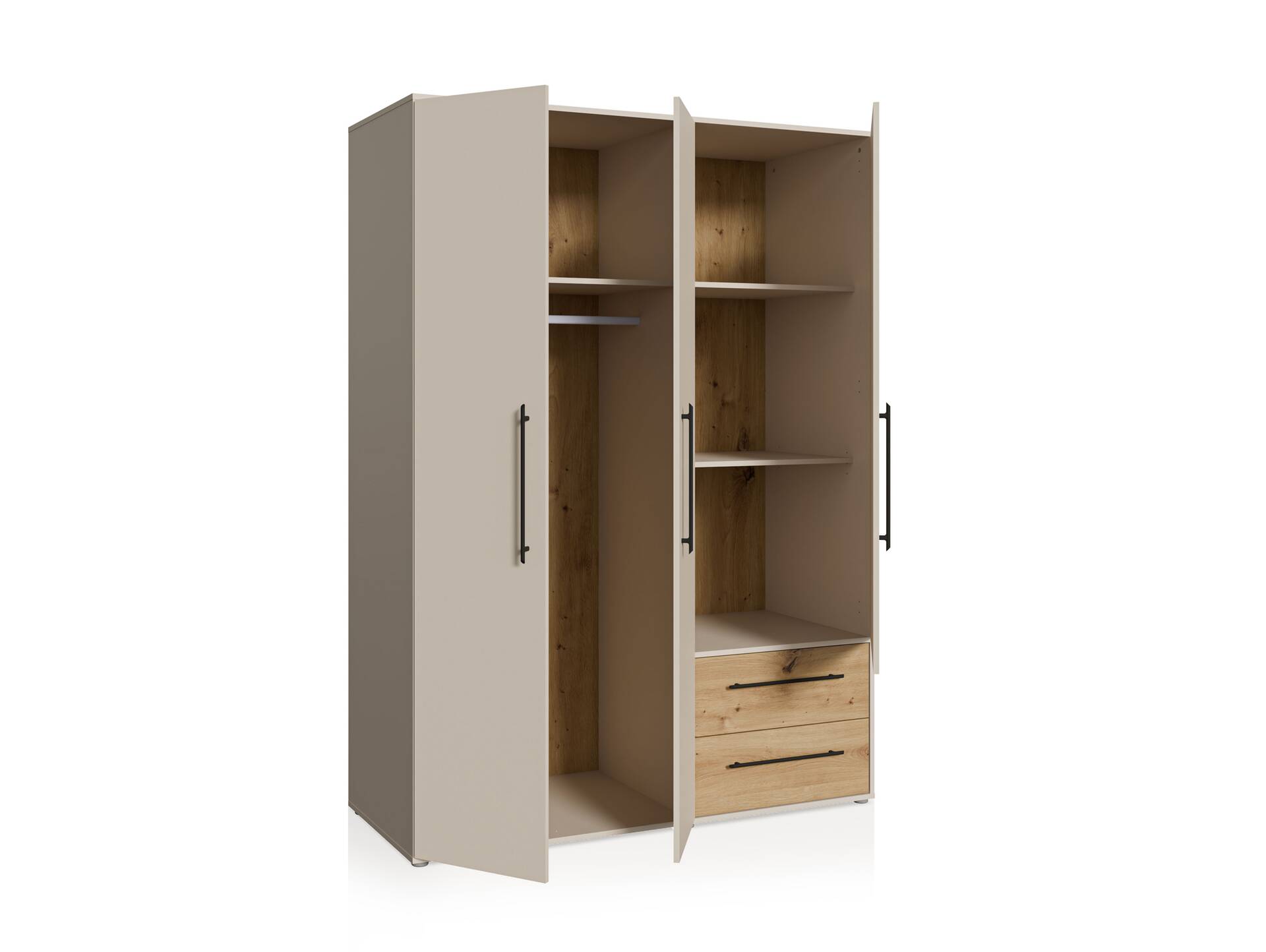 MANIKO Kleiderschrank, Material Dekorspanplatte 3-türig | sand / Artisan eichefarbig