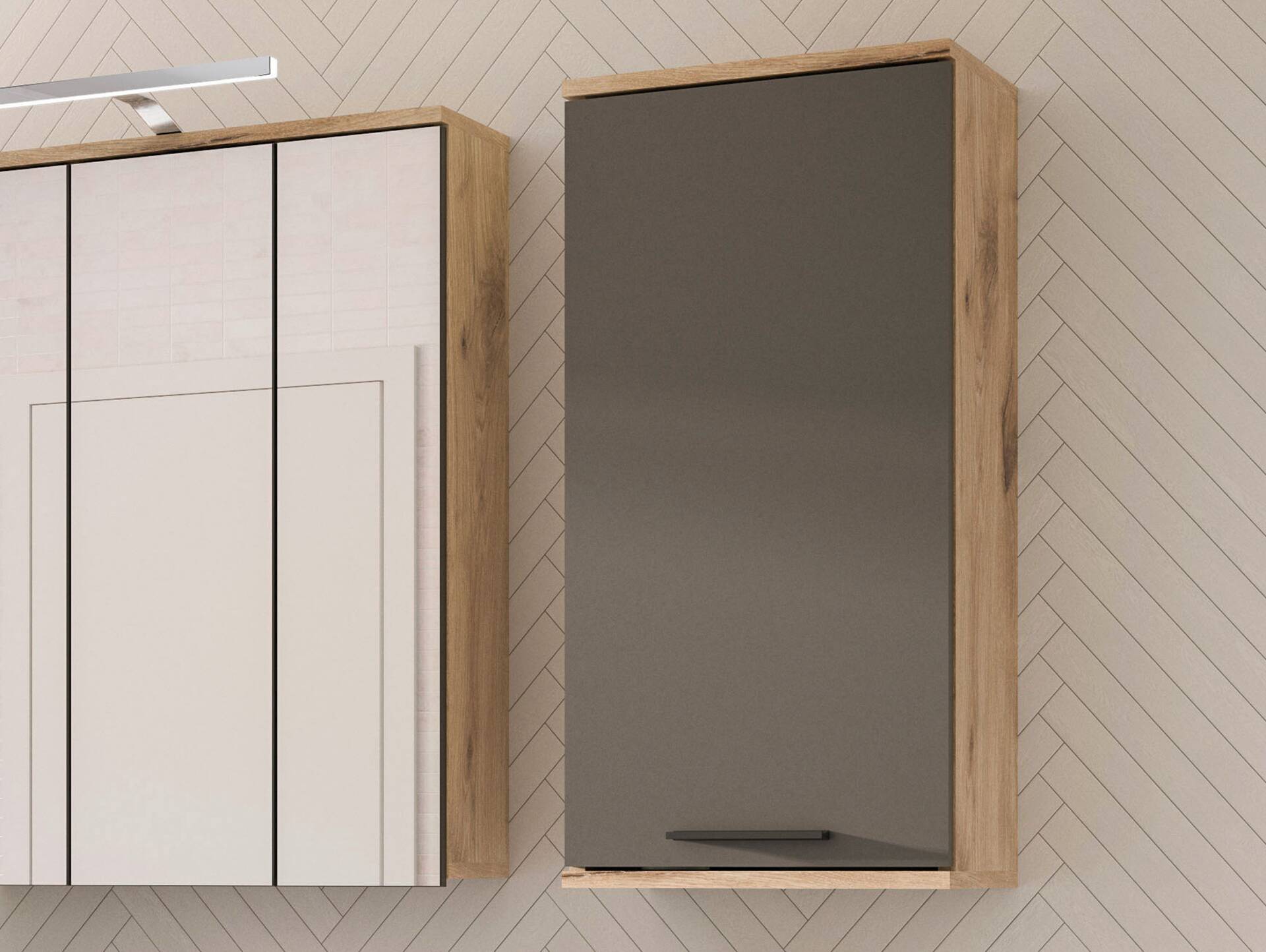 MORANO Hängeschrank fürs Badezimmer, Material Dekorspanplatte, Nox Oak Nachbildung/Basaltgrau 
