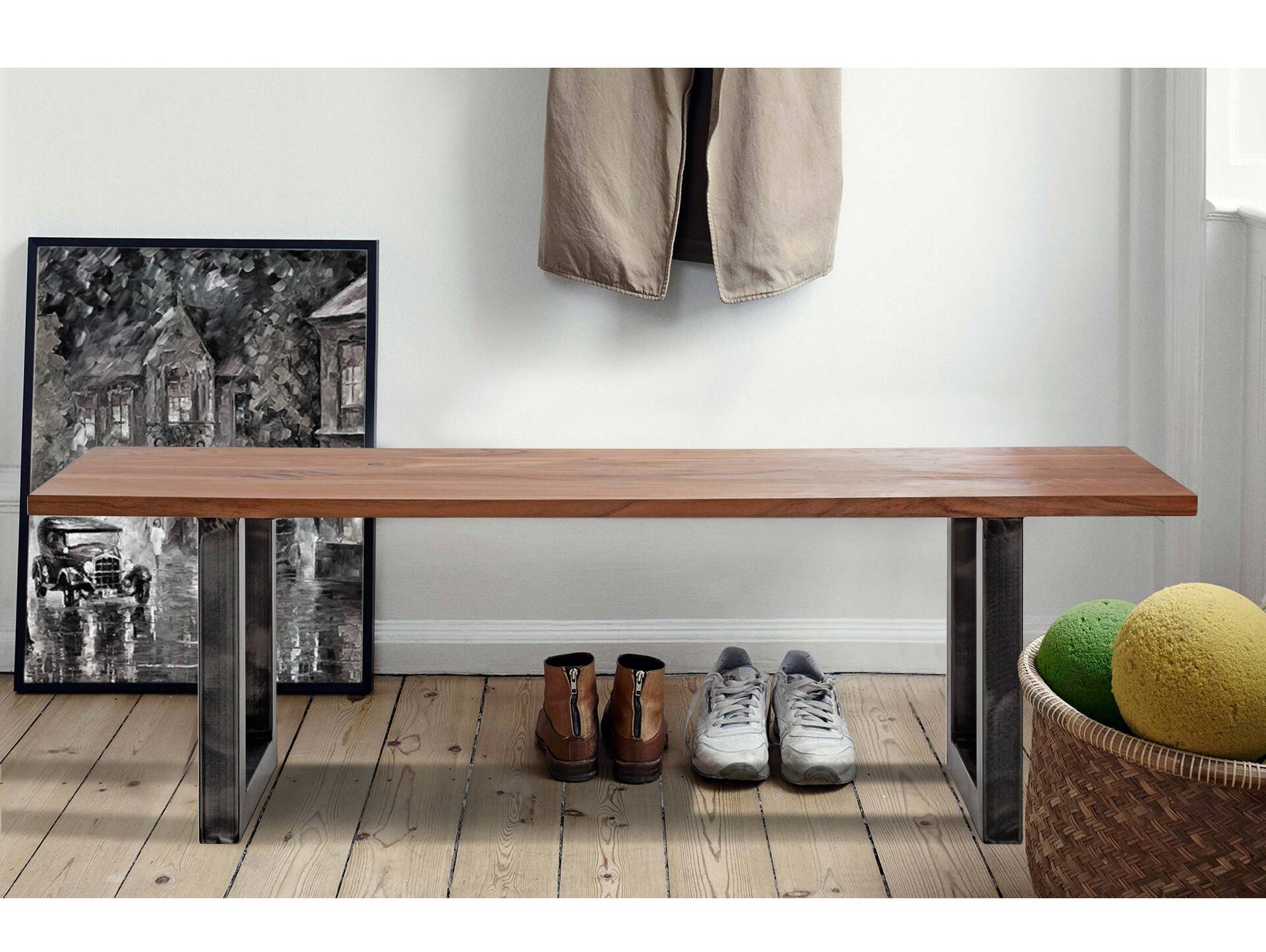 MALLI Sitzbank, Material Massivholz/Metall, Akazie lackiert 140 cm