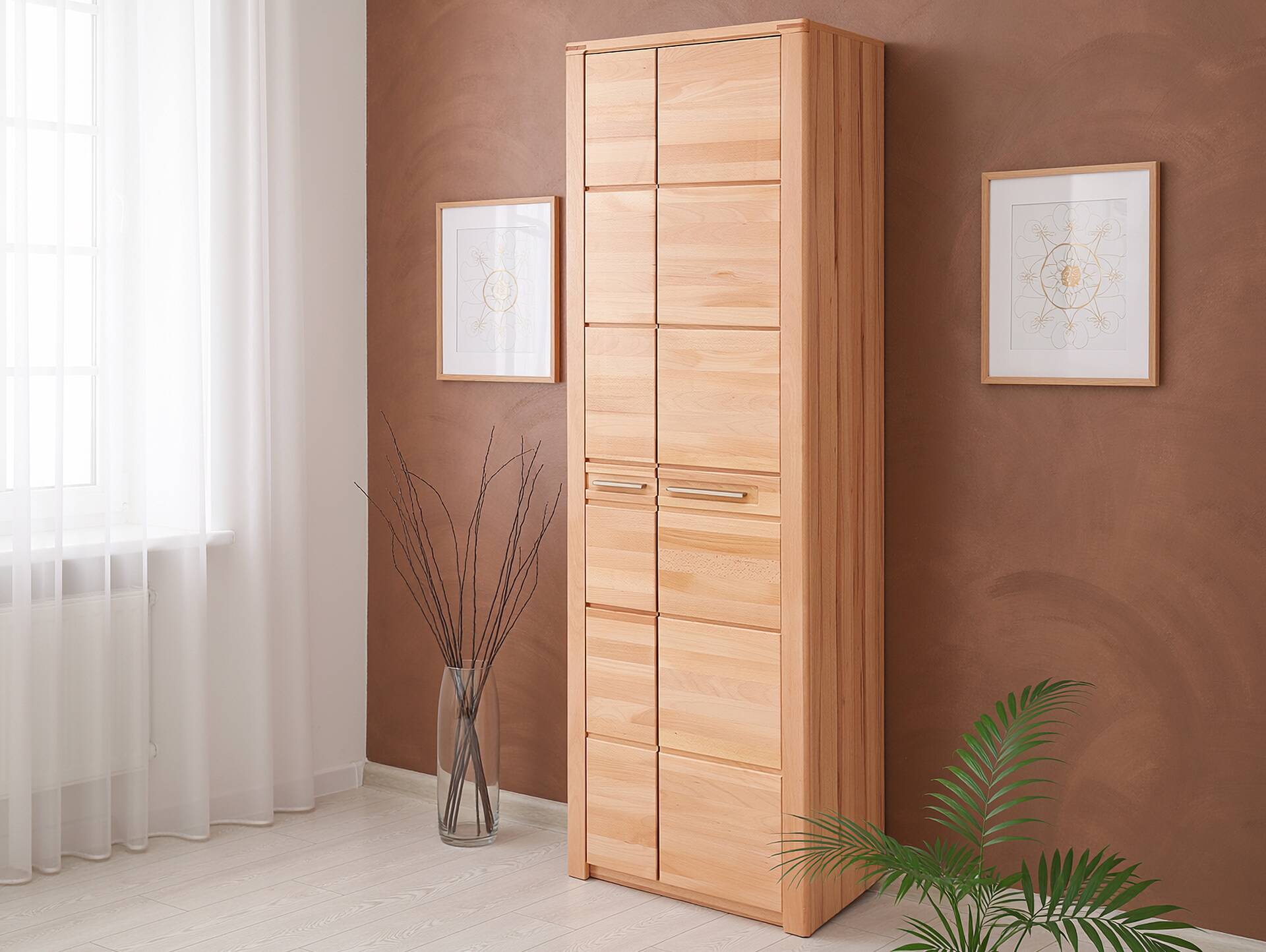 NESTOR ONE Garderobenschrank II, Material Teilmassiv, Kernbuche lack 