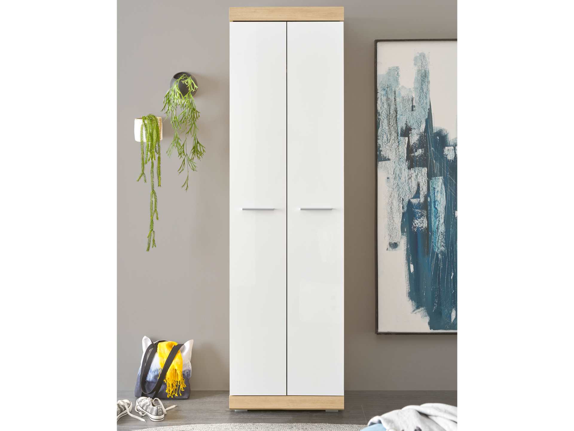 NEIKA Komplett-Garderobe, Material Spanplatte, Artisan Eiche Nachbildung/weiss 