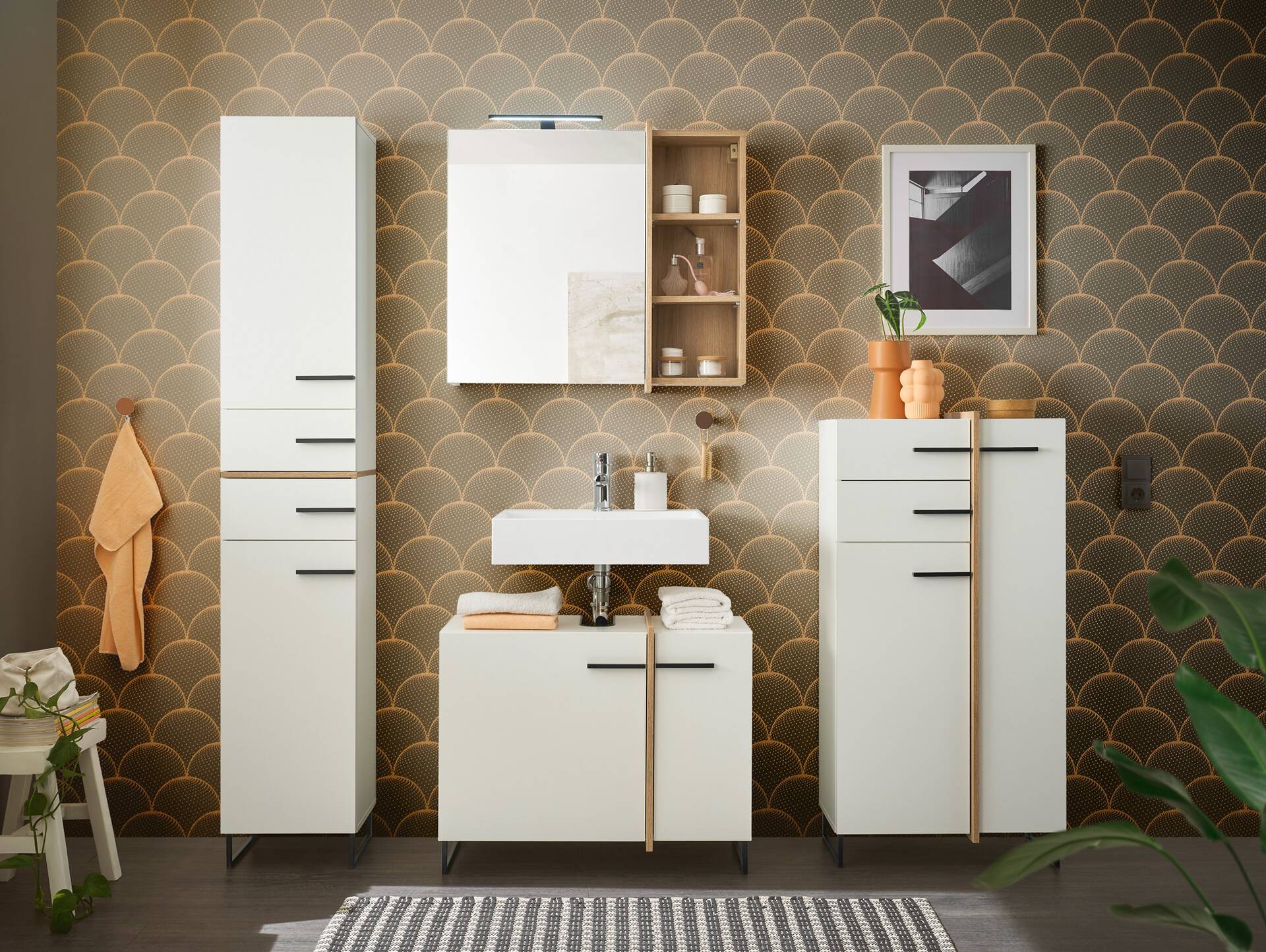 PIDERO Kommode, Material Spanplatte, weiss/eichefarbig 