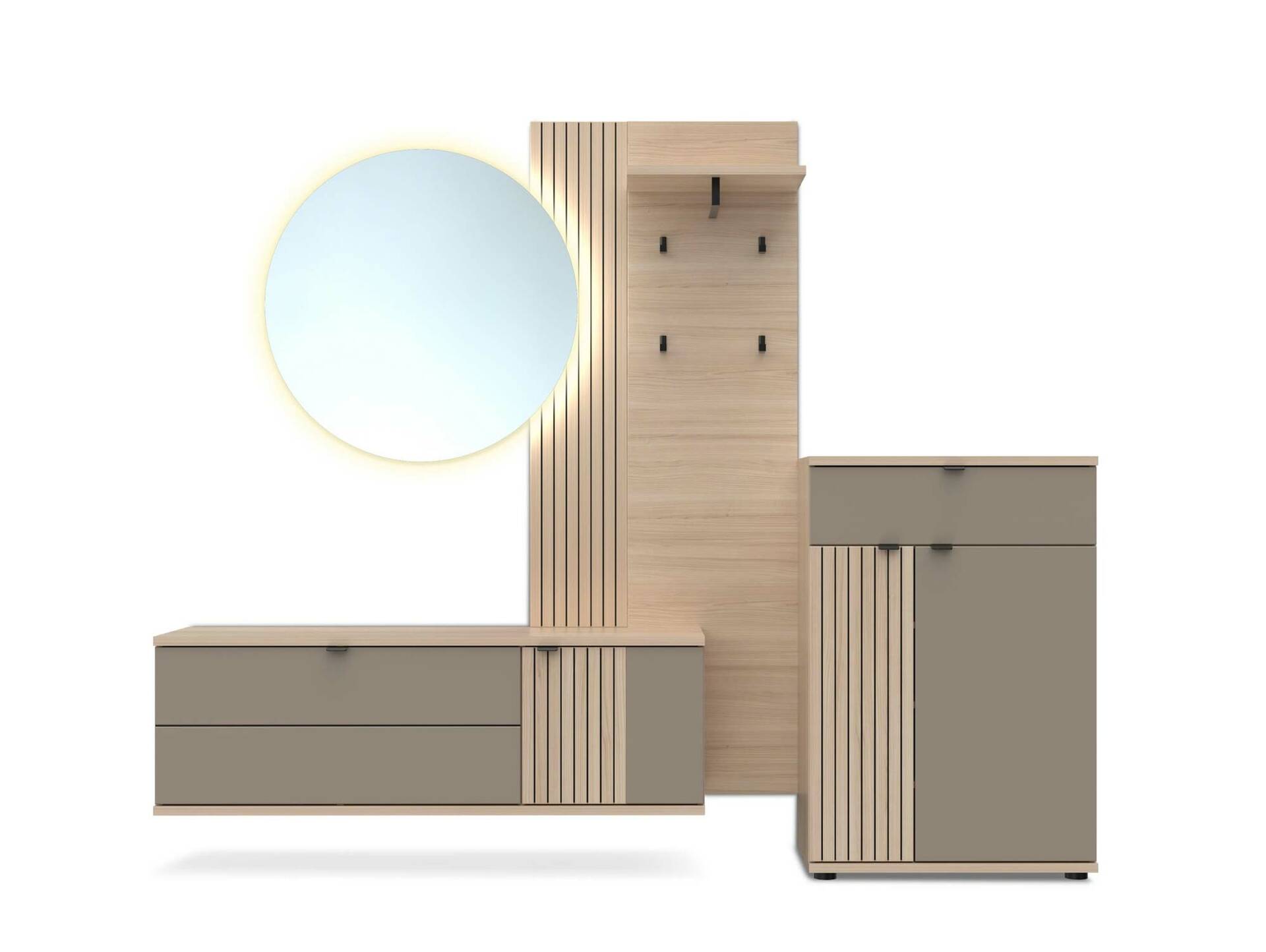 PELMO Schuhschrank I, Material Dekorspanplatte, Basaltfarbig/Riva Eiche Nachb. 