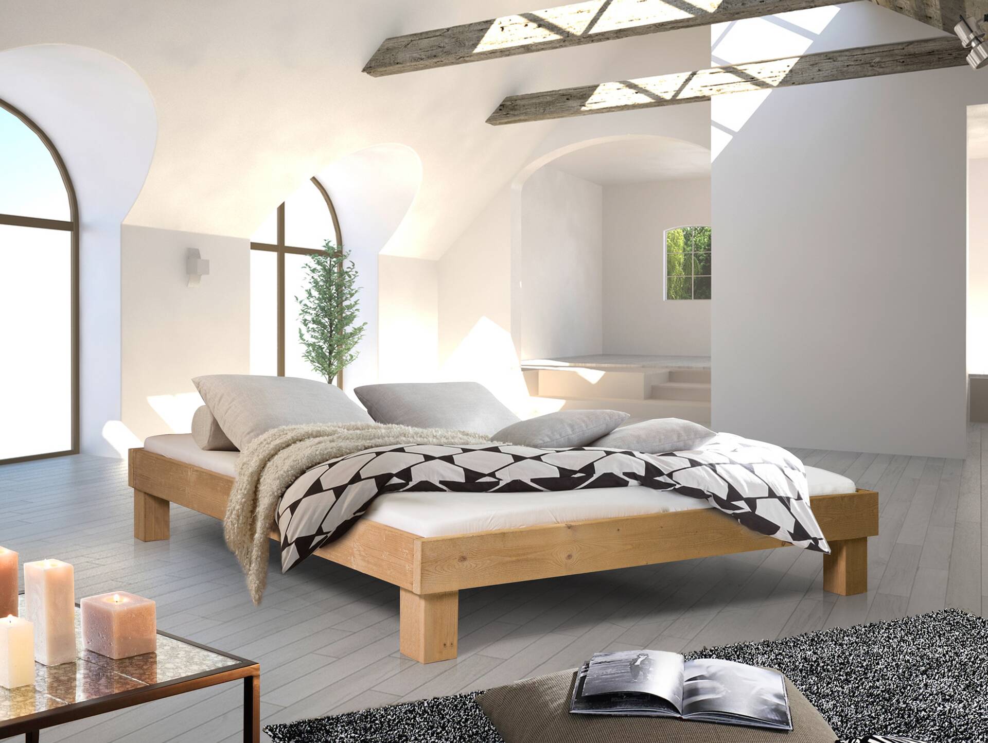 PUMBA Massivholzbett ohne Kopfteil, Material Massivholz, Fichte 180 x 200 cm | eichefarbig | Standardhöhe