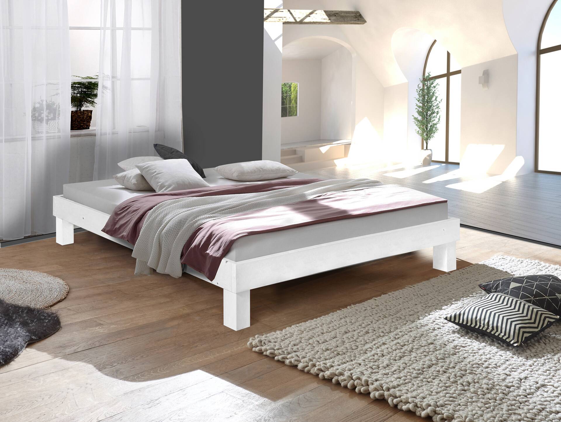 PUMBA Massivholzbett ohne Kopfteil, Material Massivholz, Fichte 160 x 200 cm | weiss | Standardhöhe