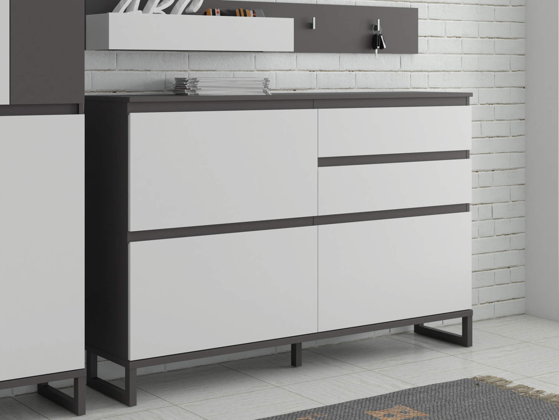 QUANDRO Schuhschrank II, Material Dekorspanplatte, dunkelgrau/lichtgrau 