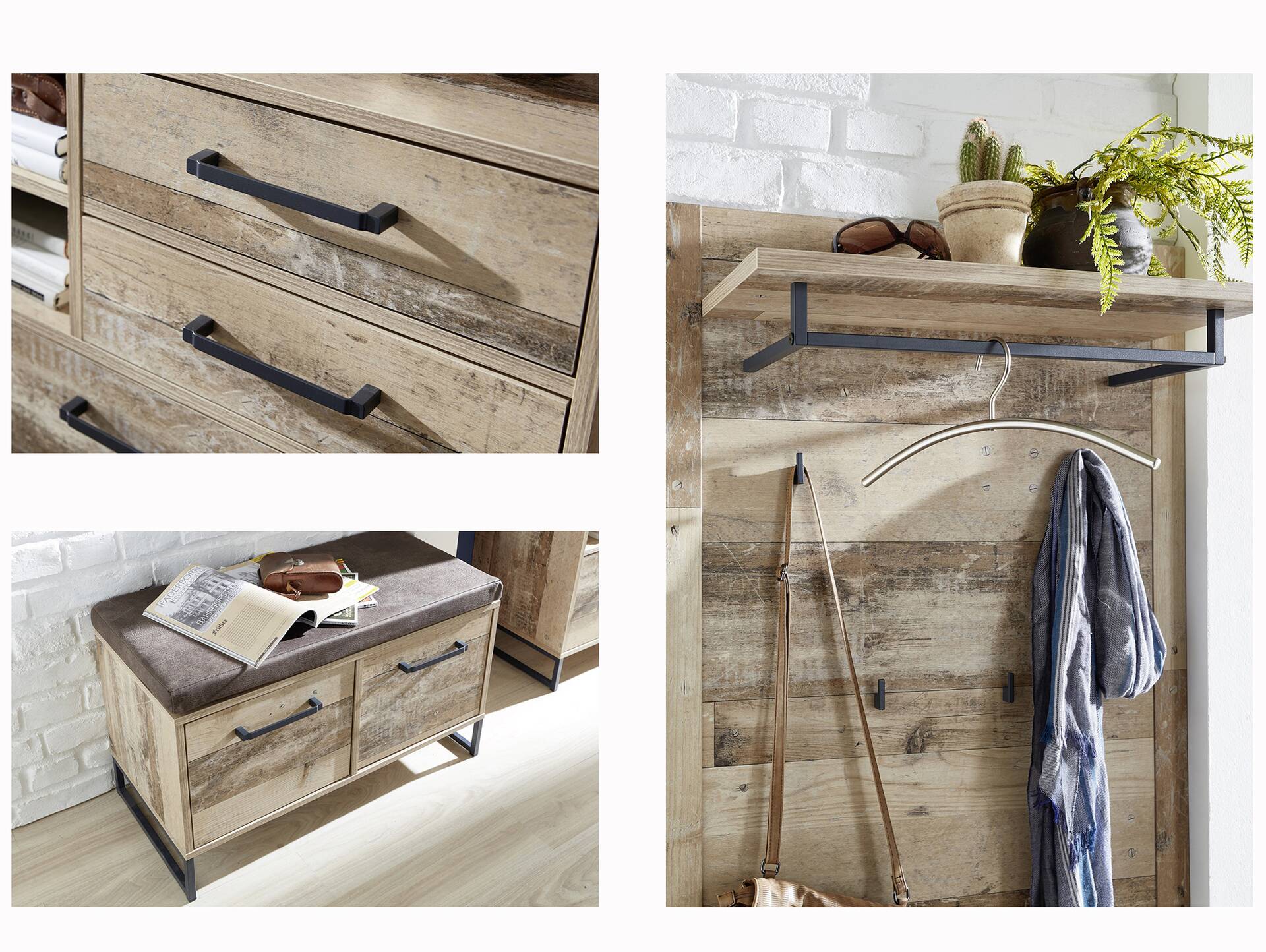 RAMINA Bankregal mit Sitzkissen, Material Dekorspanplatte, Used Style braun/anthrazit 