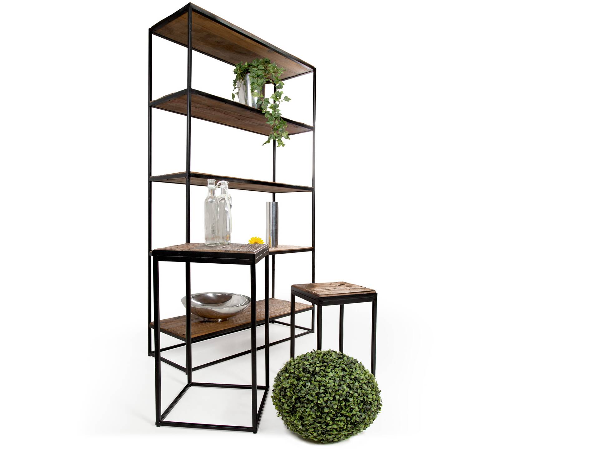 BERTY Regal, 5 Böden, Material Recyclingholz/Metall schwarz 