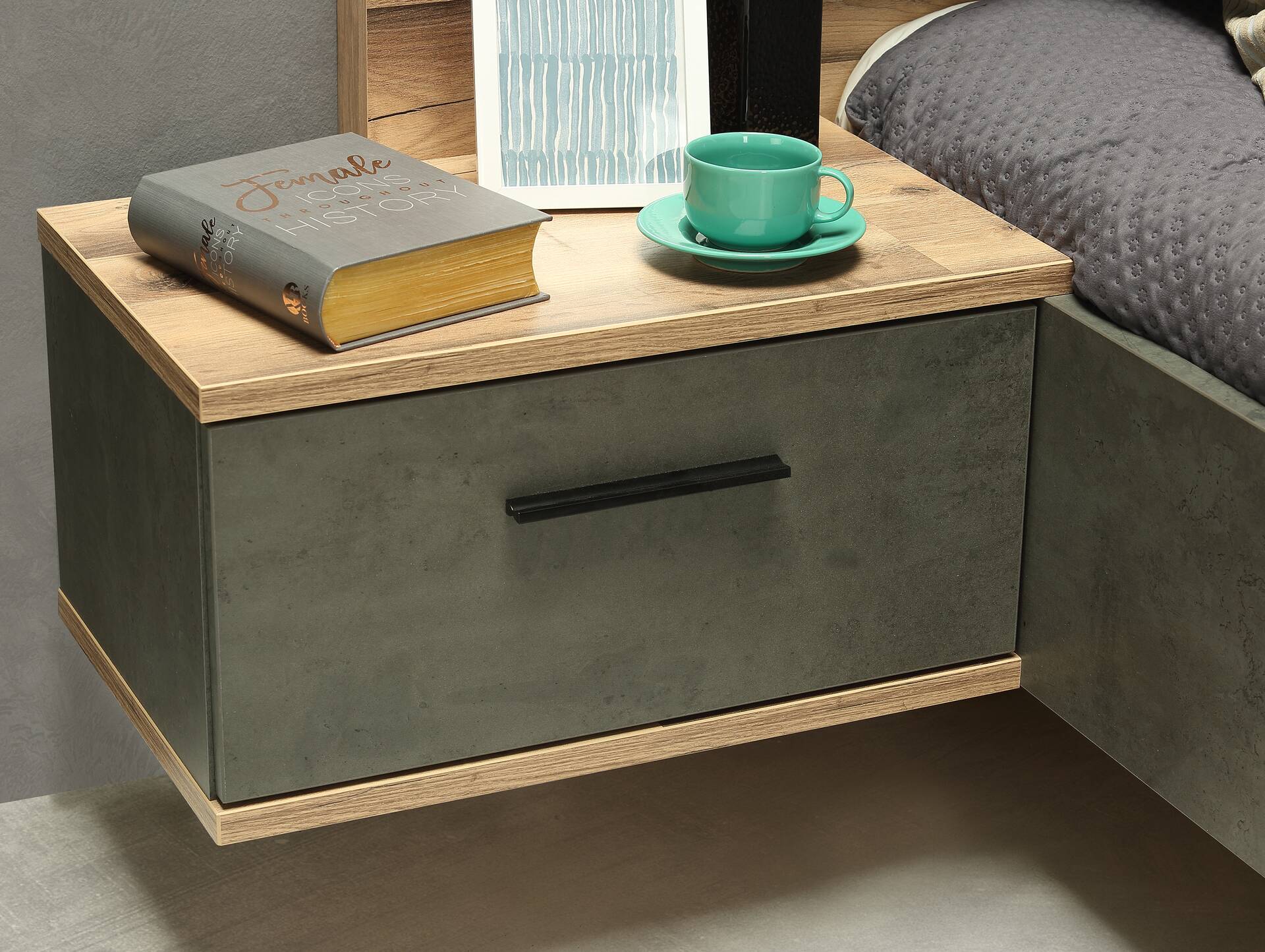 RICCANO Komplett-Schlafzimmer I, Material Dekorspanplatte, stabeichefarbig/grau 