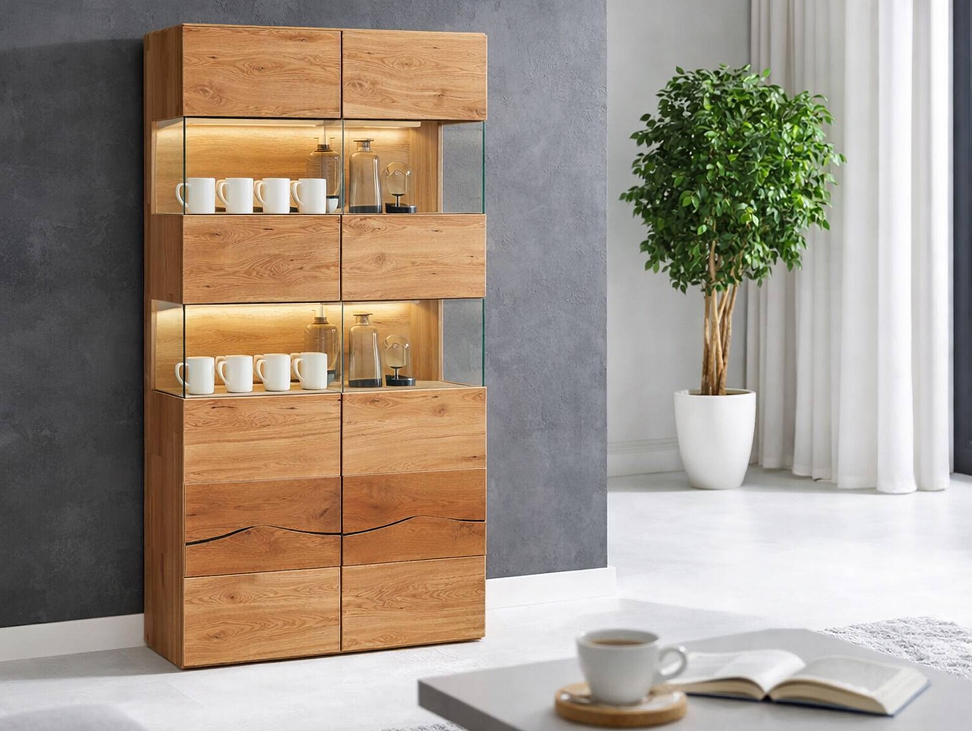SARRAGOSSA Vitrine II, Material Massivholz, Wildeiche geölt 