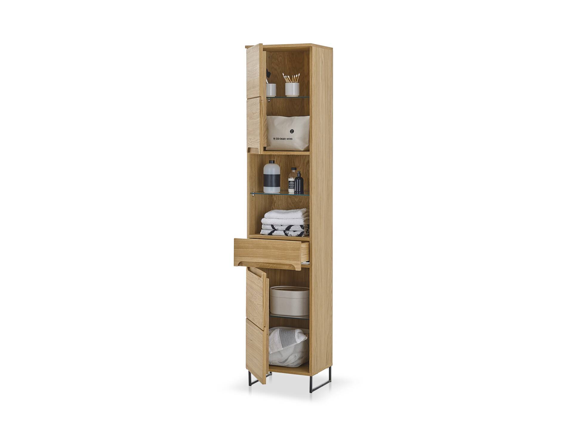 SEYTON Hochschrank fürs Badezimmer, Material Teilmassiv, eichefarbig 