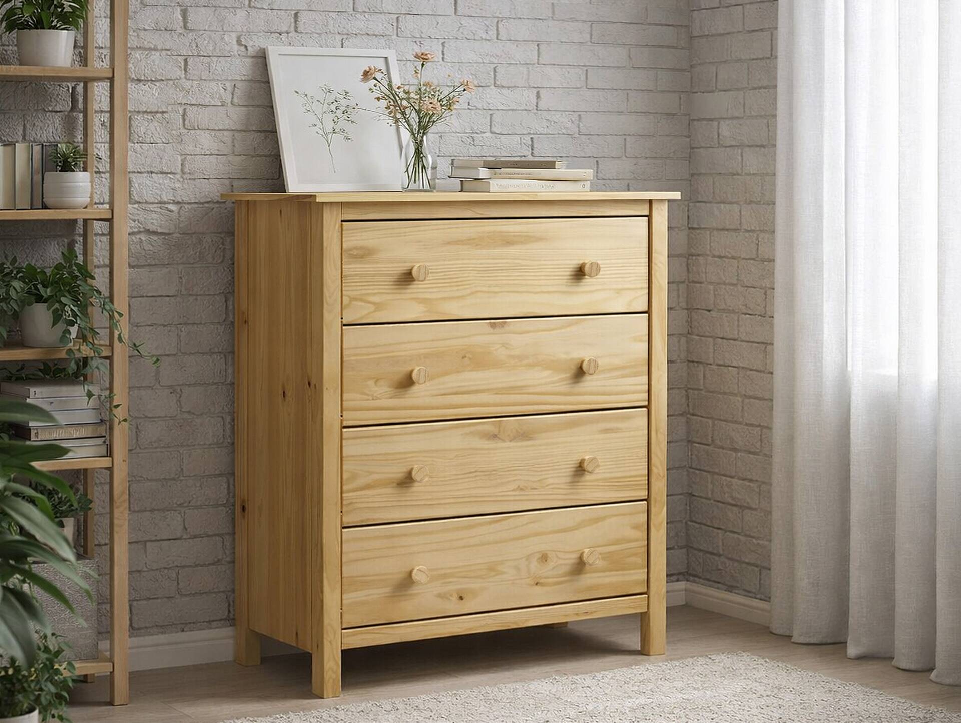 TOBINO Kommode mit 4 Schubladen, Material Massivholz, Kiefer Kiefer natur | Holz