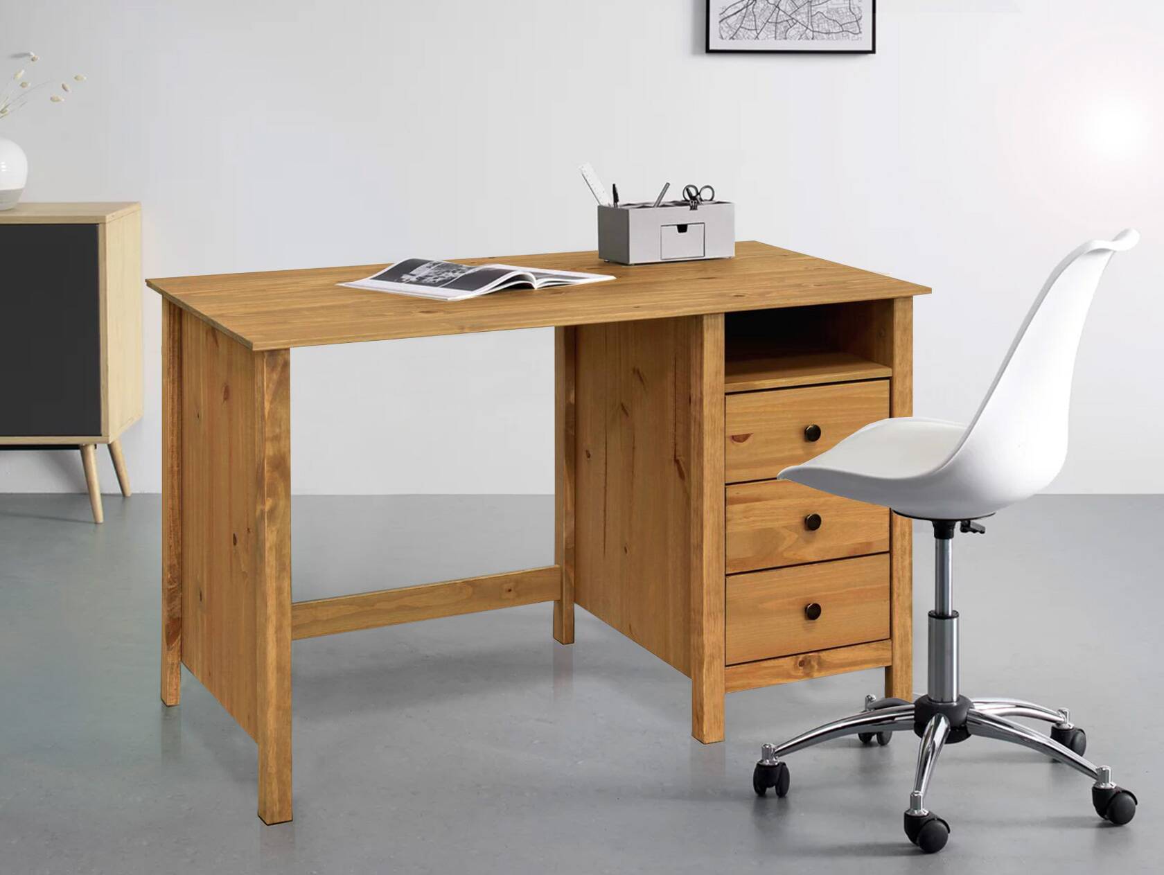 TOBINO Schreibtisch, Material Massivholz, Kiefer gewachst 