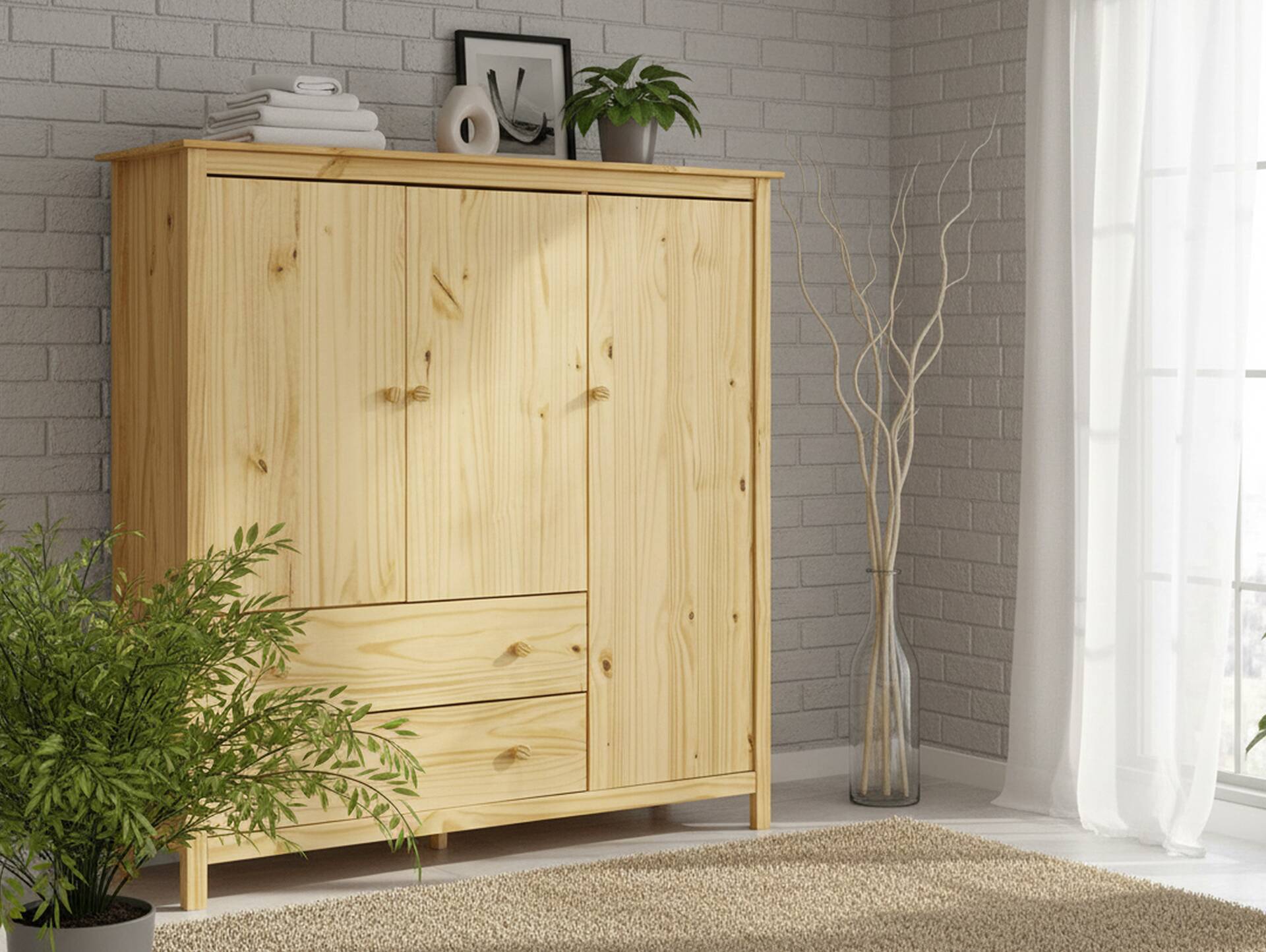 TOBINO Kleiderschrank/Wäscheschrank 3trg, Material Massivholz, Kiefer Kiefer natur | Holz